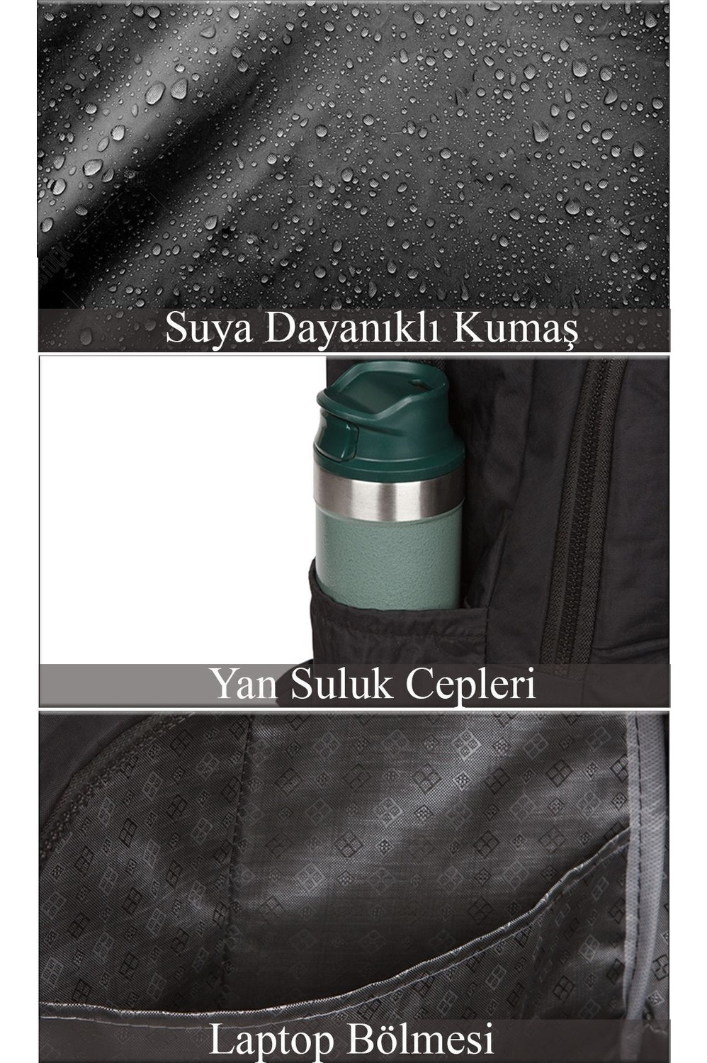 Avca Siyah Unisex Sırt Çantası Suya Dayanıklı Krıinkıl Kumaş Büyük Boy Okul ve Seyahat Sırt Çantası görsel 4
