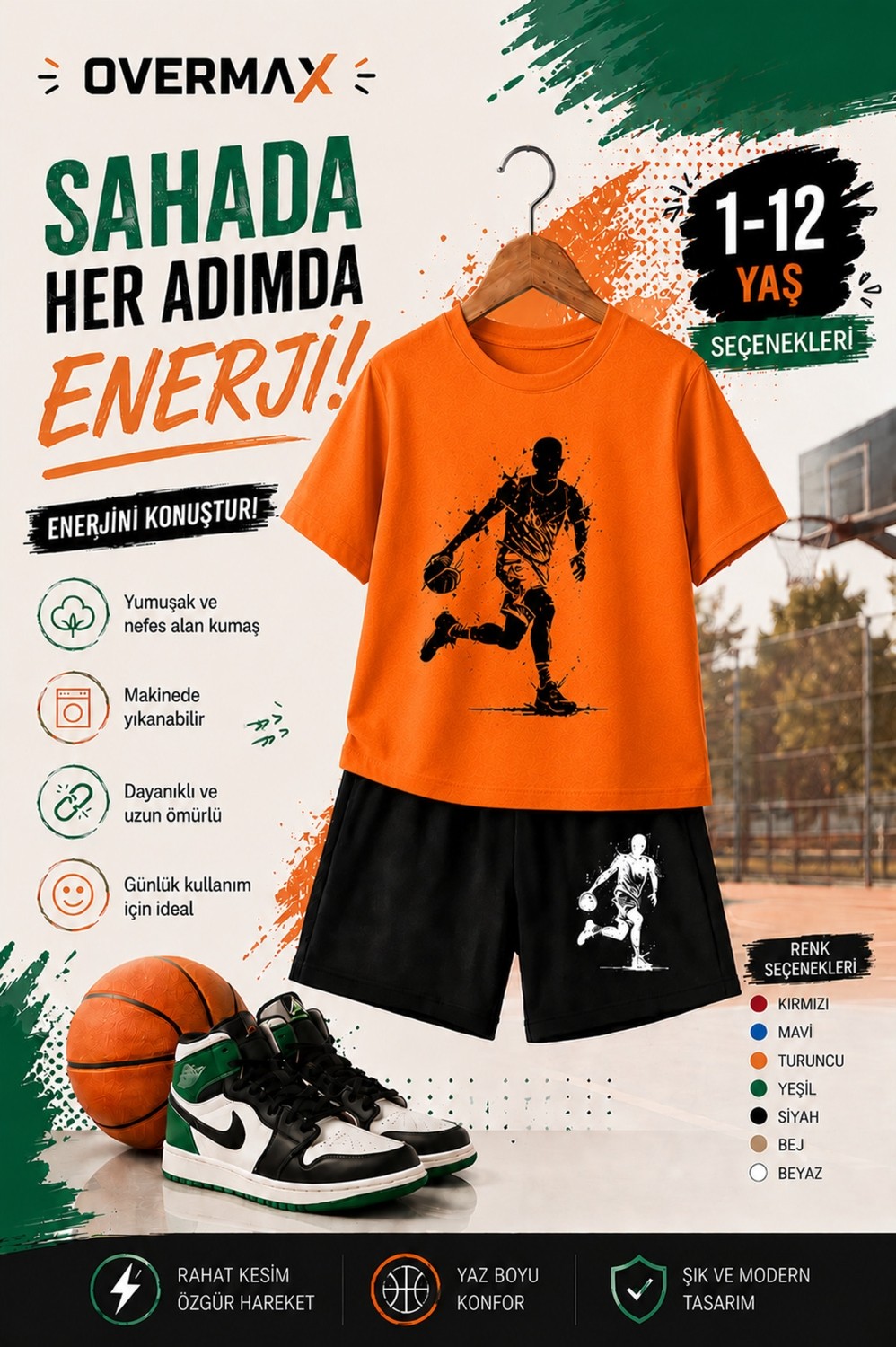 Overmax Top Süren Adam Baskılı Çocuk Takım, Tişört & Şort 2’li Kombin | 1-12 Yaş Trend Yazlık Takım