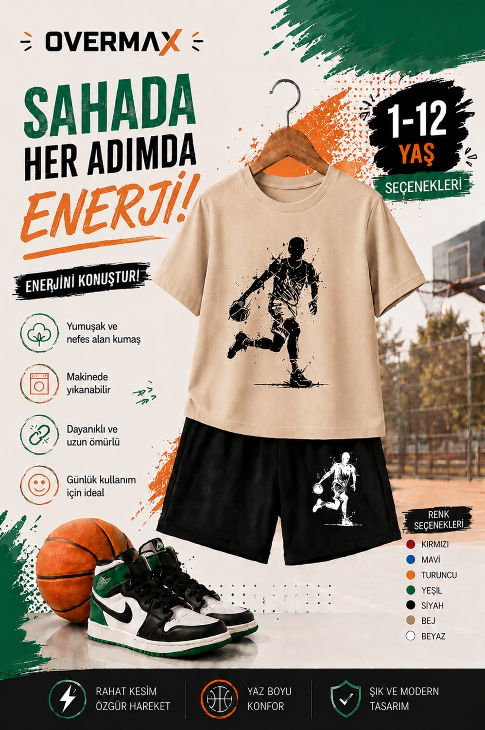 Overmax Top Süren Adam Baskılı Çocuk Takım, Tişört & Şort 2’li Kombin | 1-12 Yaş Trend Yazlık Takım