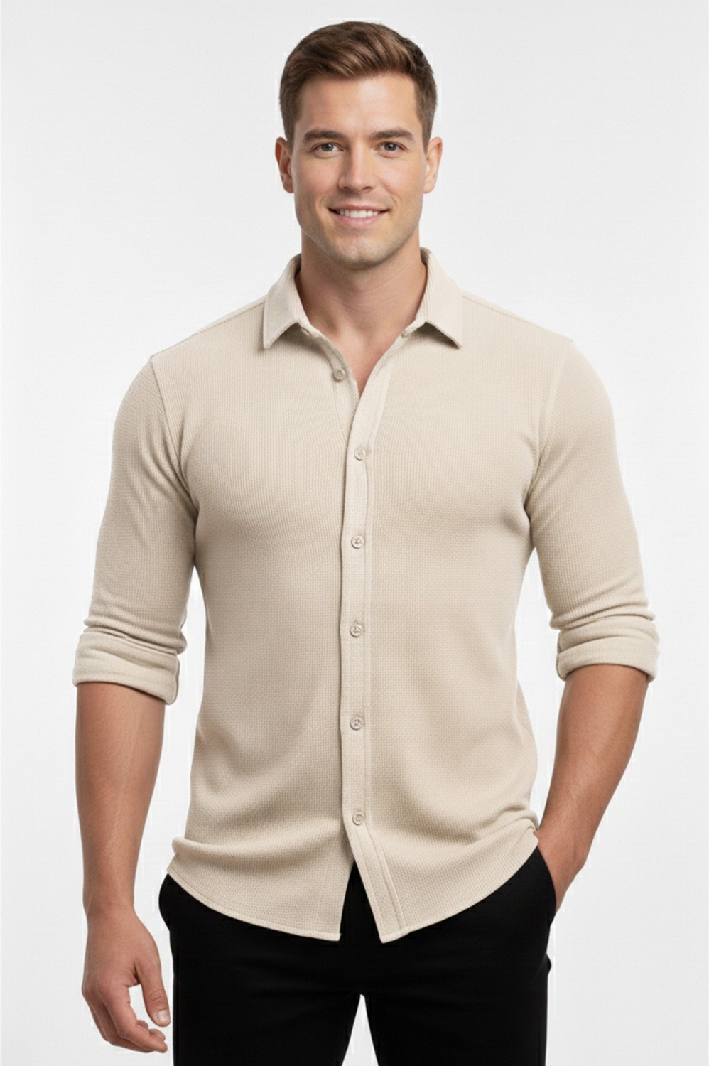 Deepsea Toprak Slim Fit Örme Kumaş Likralı Erkek Gömlek, Nefes Alan Esnek ve Modern Tasarım 2602604 görsel 6