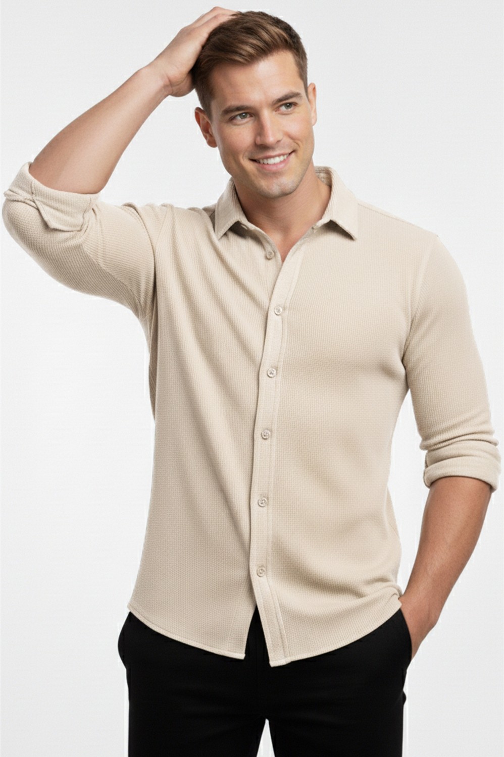 Deepsea Toprak Slim Fit Örme Kumaş Likralı Erkek Gömlek, Nefes Alan Esnek ve Modern Tasarım 2602604 görsel 7