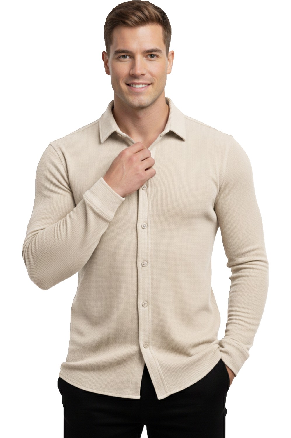 Deepsea Toprak Slim Fit Örme Kumaş Likralı Erkek Gömlek, Nefes Alan Esnek ve Modern Tasarım 2602604 görsel 8