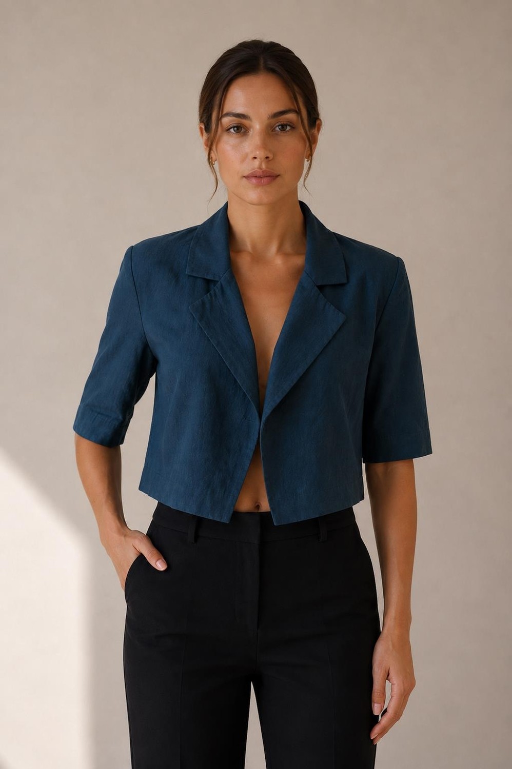 Alexander Gardi Keten Kısa Kollu Crop Blazer Ceket