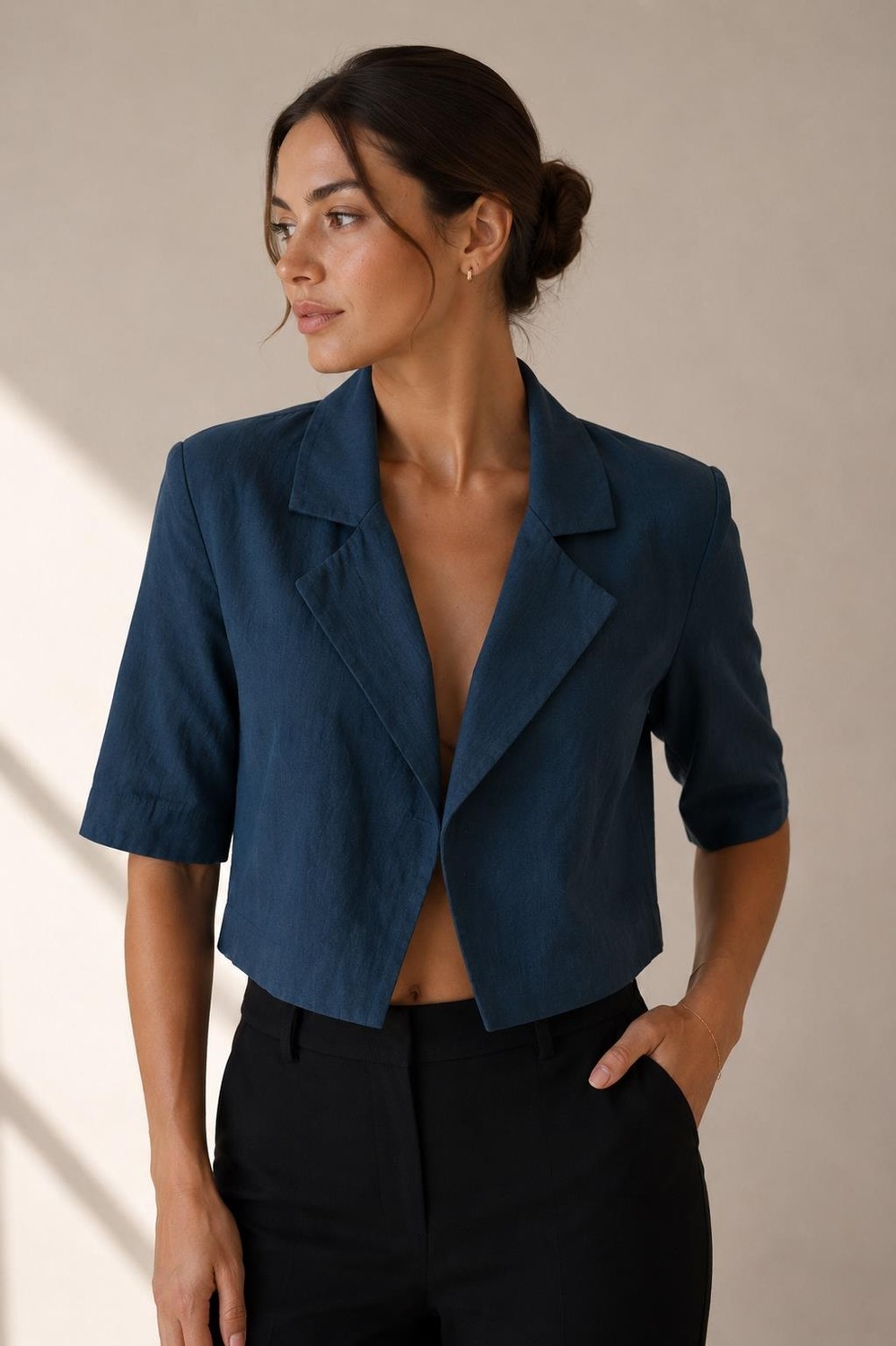 Alexander Gardi Keten Kısa Kollu Crop Blazer Ceket görsel 2