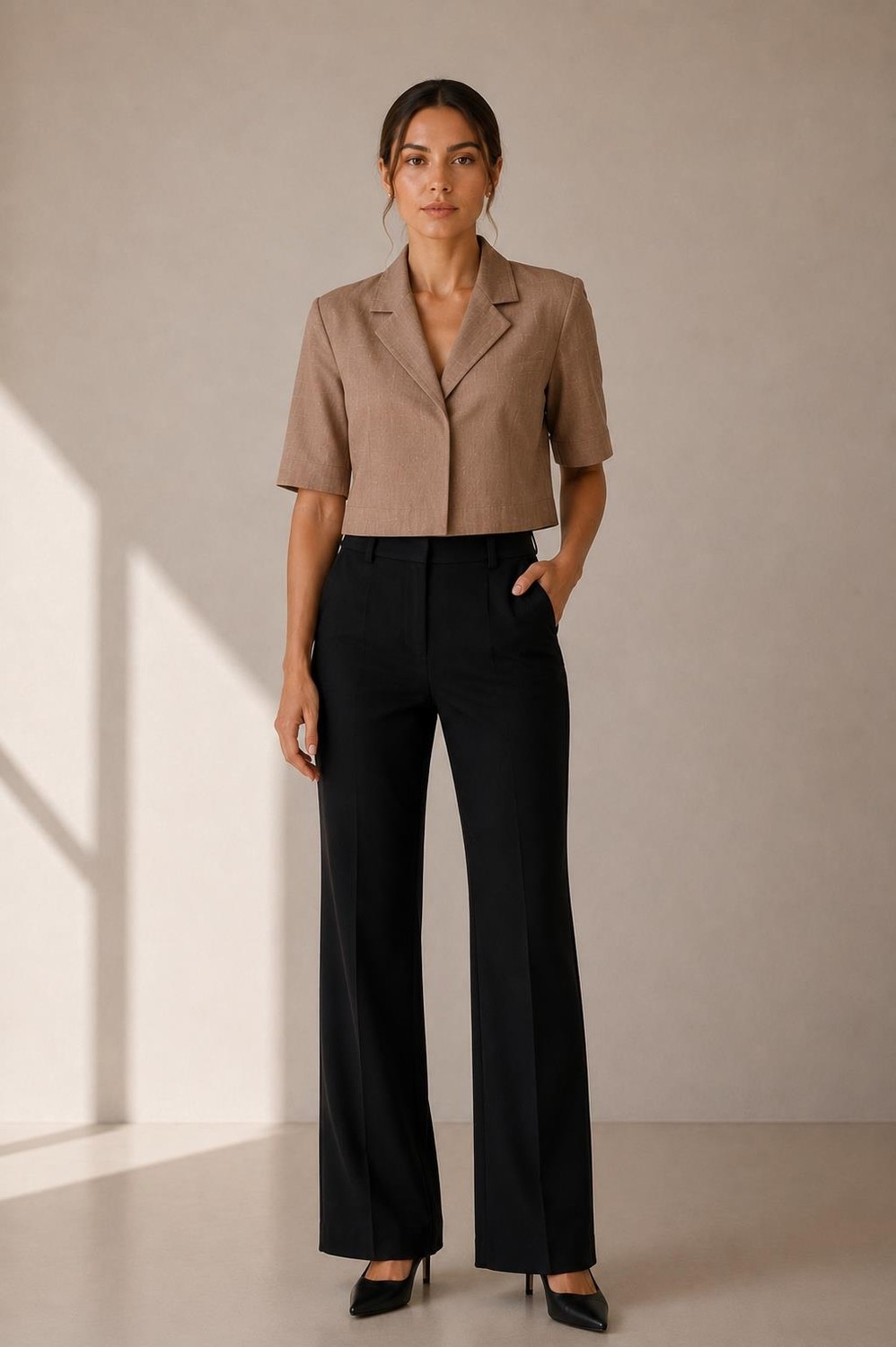 Alexander Gardi Keten Kısa Kollu Crop Blazer Ceket görsel 4