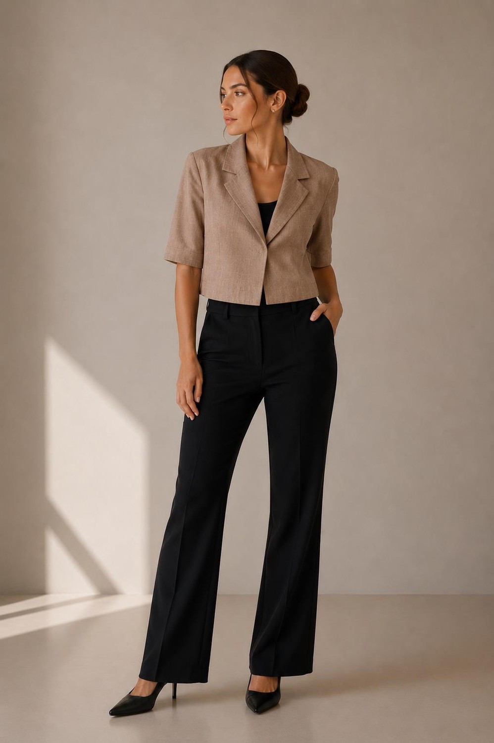 Alexander Gardi Keten Kısa Kollu Crop Blazer Ceket görsel 5