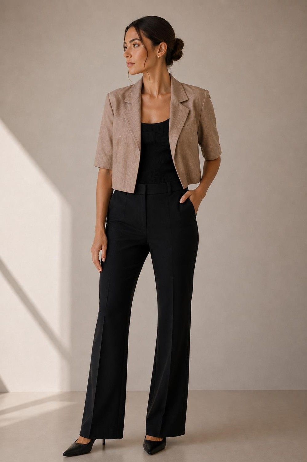 Alexander Gardi Keten Kısa Kollu Crop Blazer Ceket görsel 6