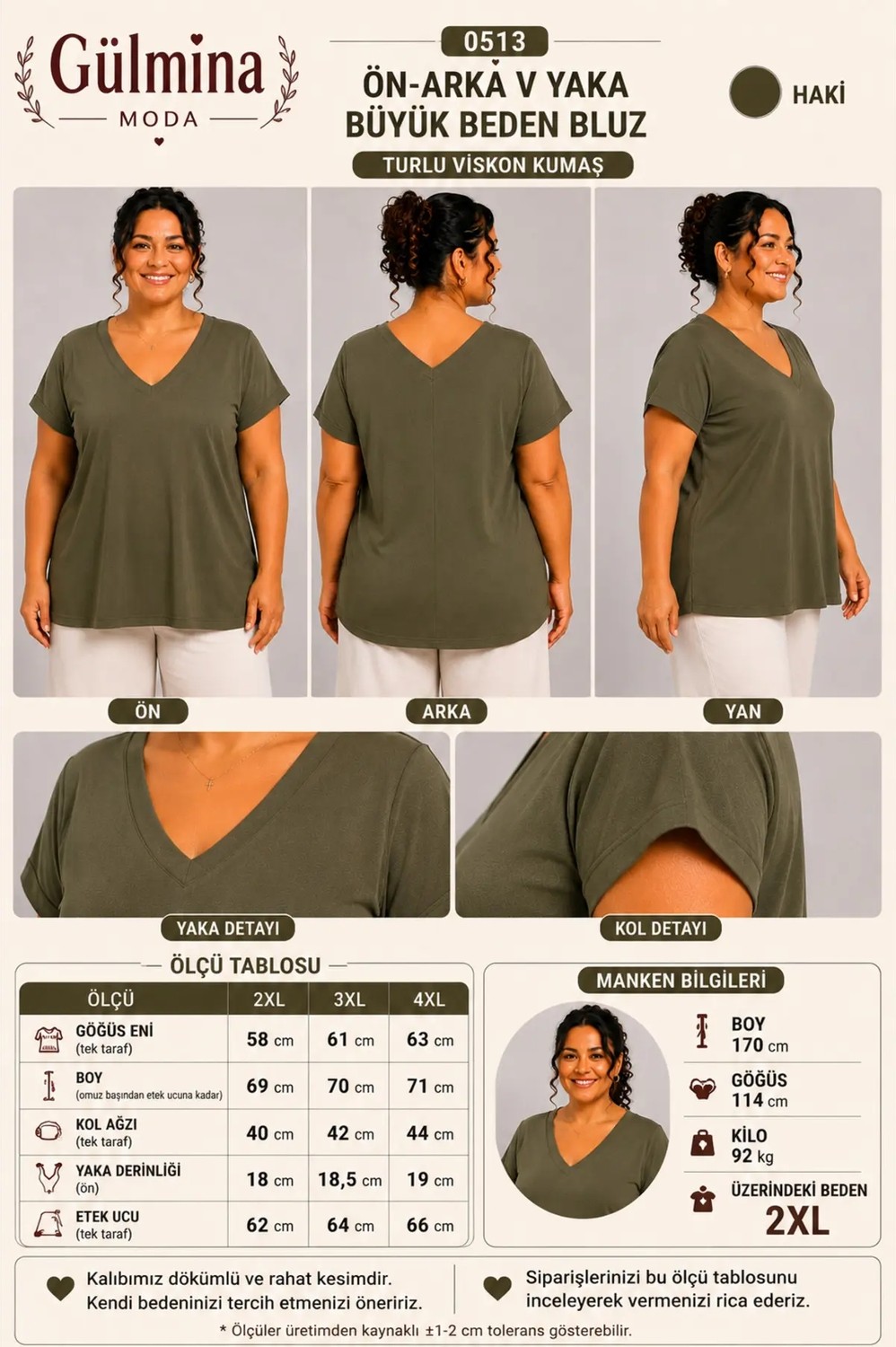 Gülmina Moda Kadın Ön Arka V Yaka Büyük Beden Bluz görsel 8