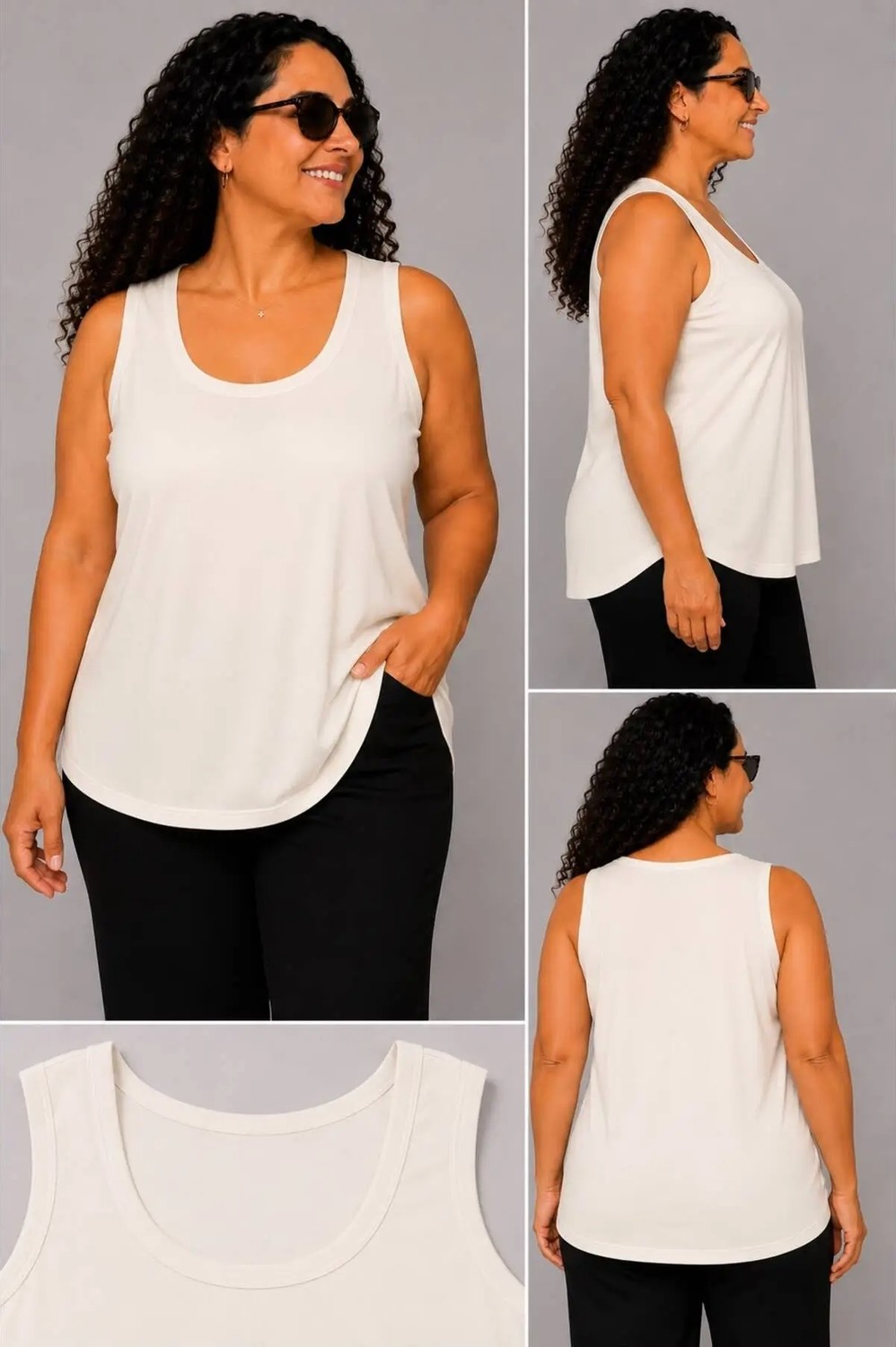 Gülmina Moda Kadın Kare Yaka Büyük Beden Biyeli Atlet Bluz görsel 4