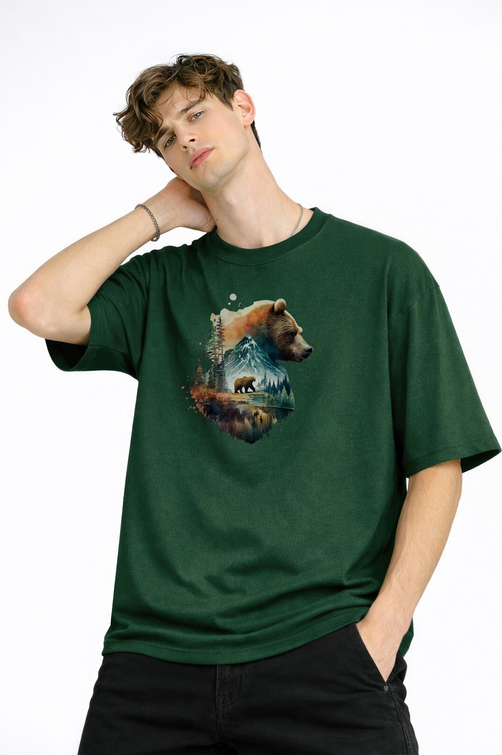 TeknoKapsül Bear2 - Oversize Tişört Hakı
