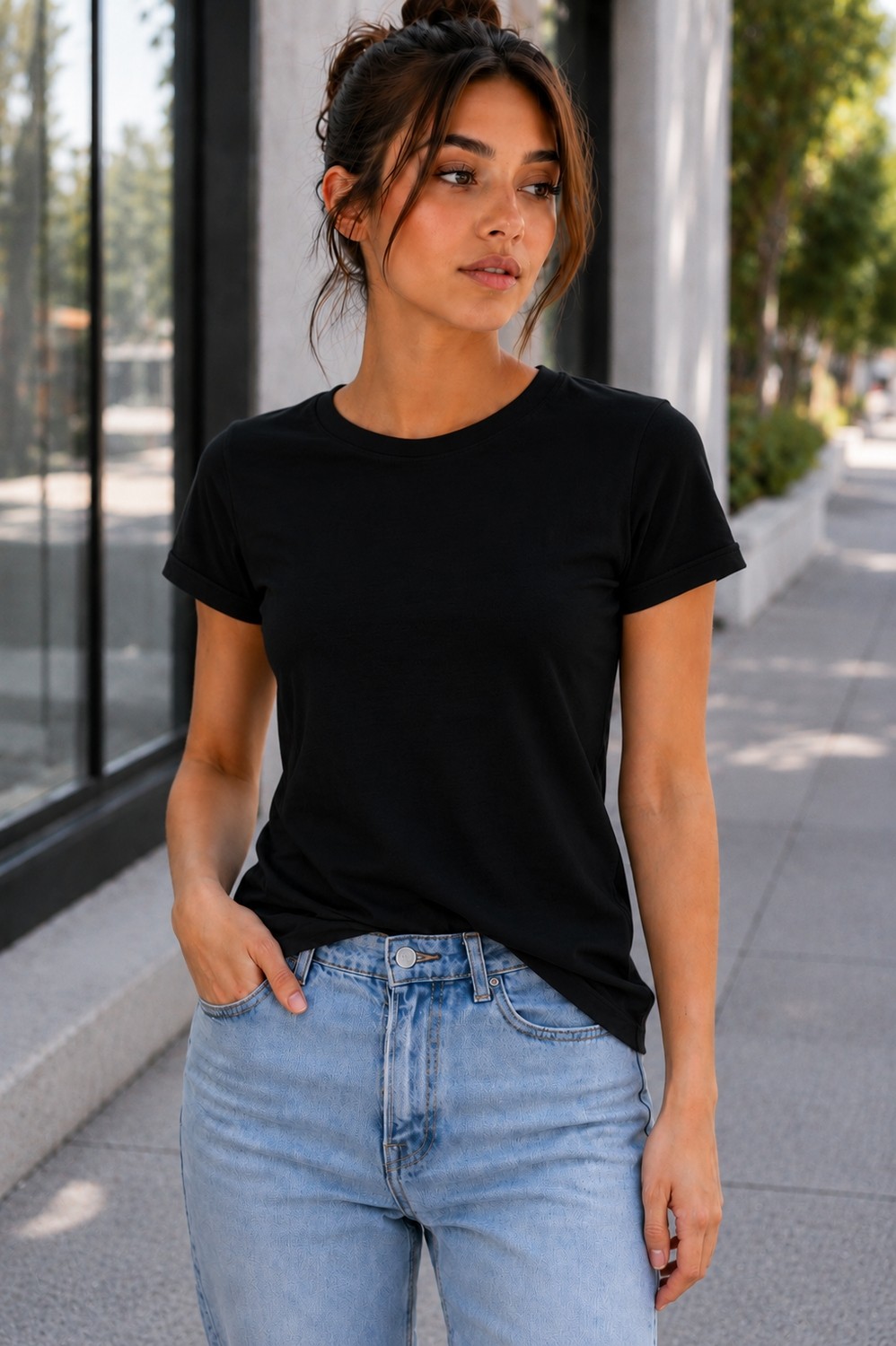 Hayalet Kadın Bisiklet Yaka Kısa Kollu T-Shirt Ultra Soft Basic Bluz görsel 8