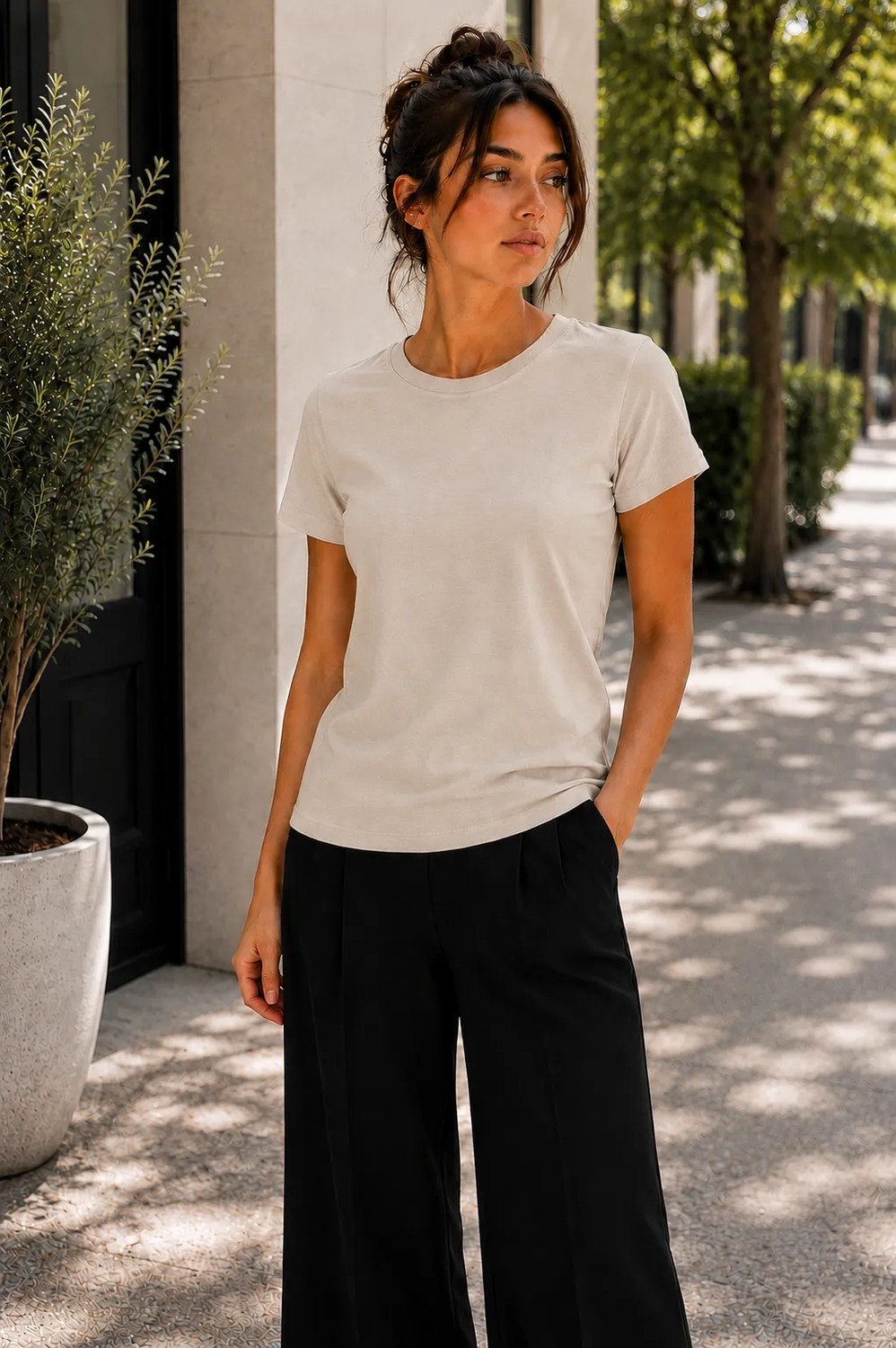 Hayalet Kadın Bisiklet Yaka Kısa Kollu T-Shirt Ultra Soft Basic Bluz