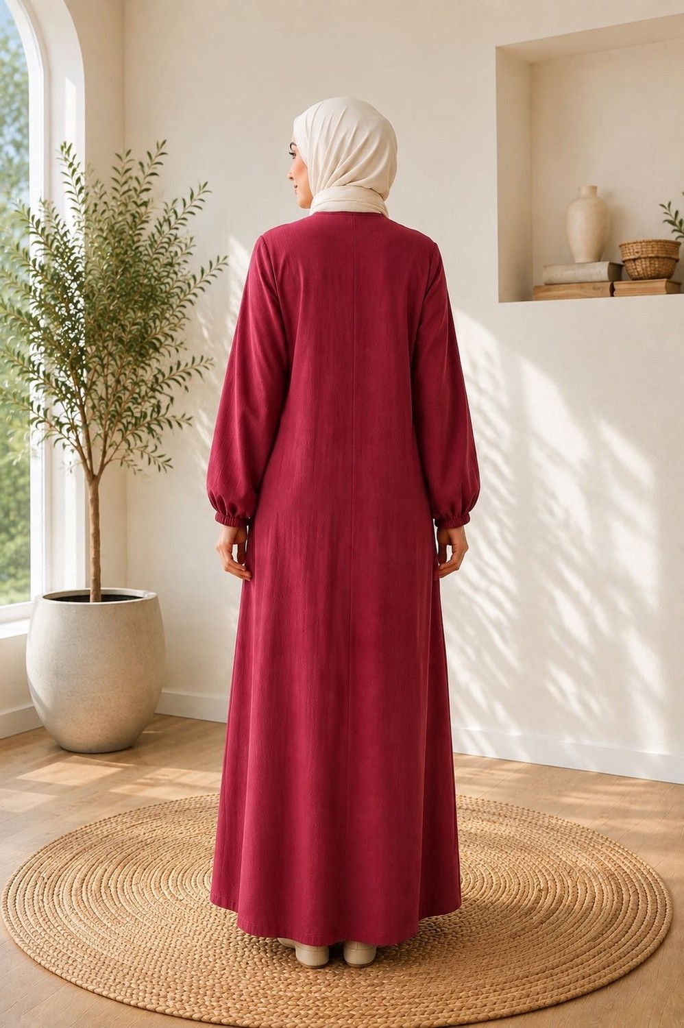 Melike Home Bordo Pamuk Müslin Sabahlık-Elbise görsel 4
