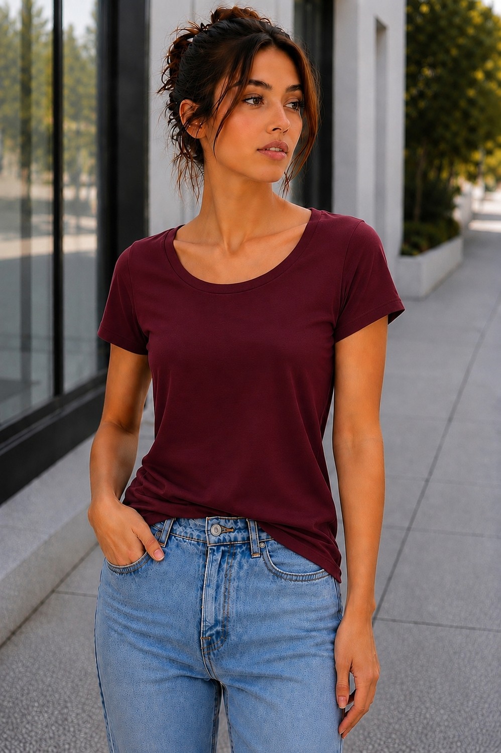 Hayalet 2'li Set Kadın Oval Yaka Basic T-Shirt, Loose Fit/Bol Kesim Premium Bluz