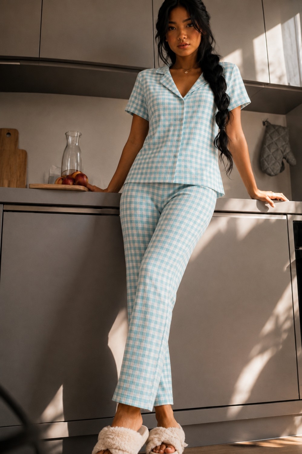 Fit Women Kadın Zarif Yaka Dokulu Ferah Kar Beyaz Pijama Takımı