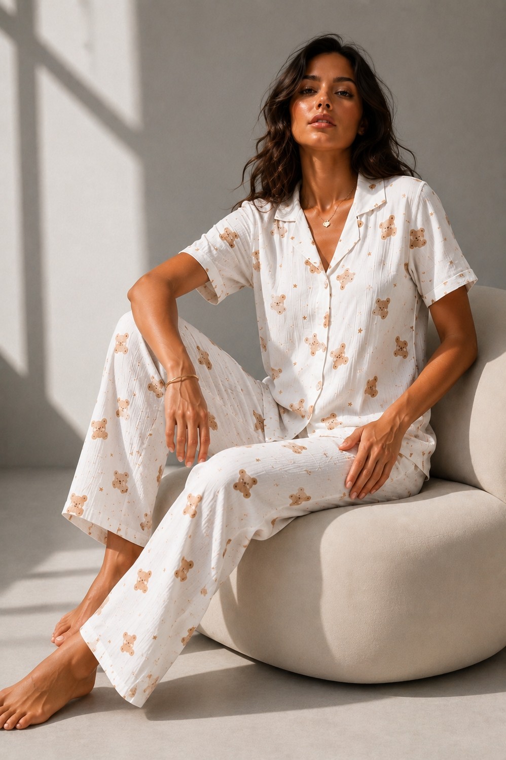 Fit Women Kadın Klasik Doğal Düğme Gece Su Yeşili Pijama Takımı görsel 8