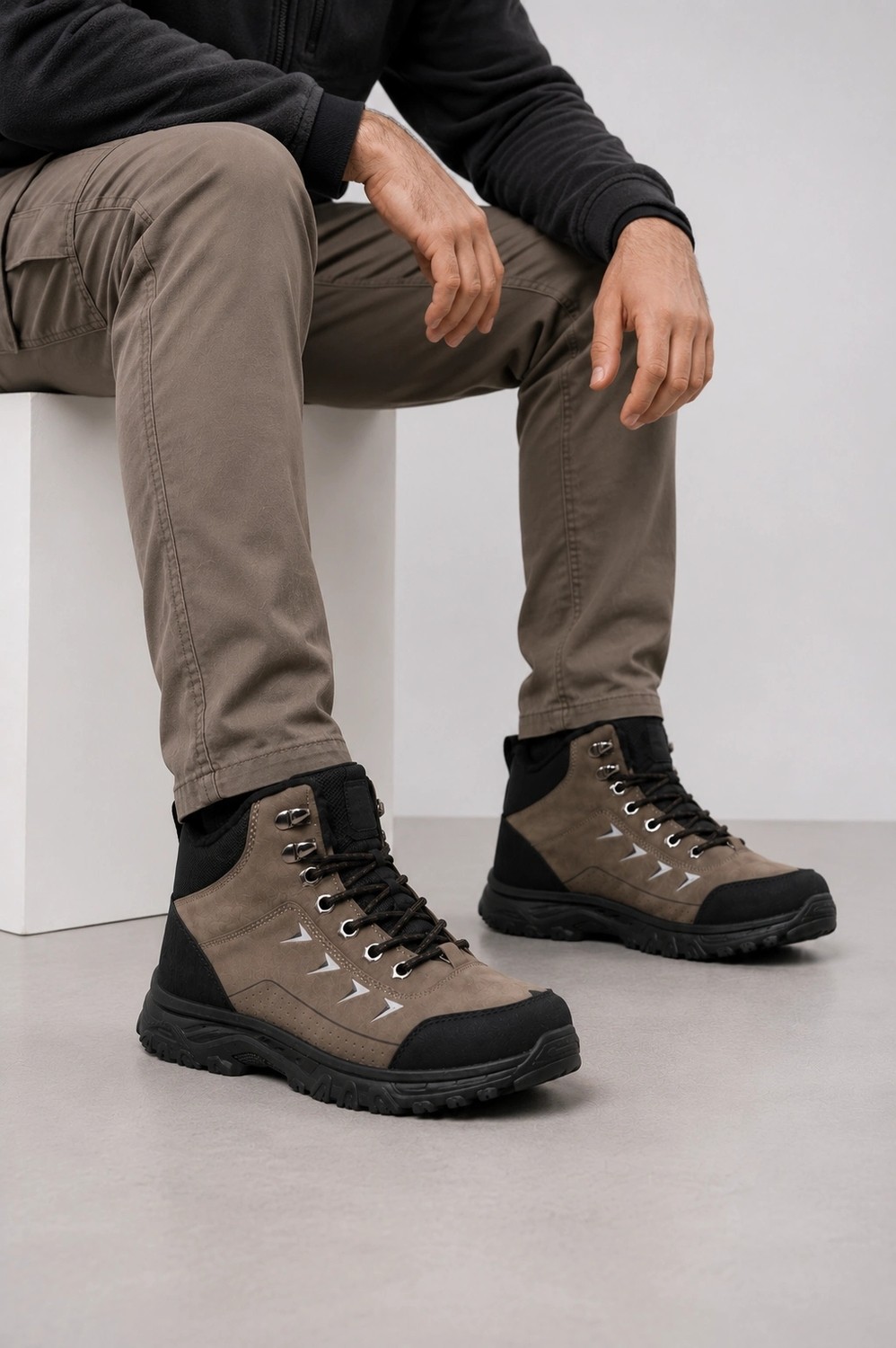 Ht Hotin Biom Kışlık Unisex Yarım Bot Içi Yünlü Su Geçirmez Yarım Bot Siyah-Vizon