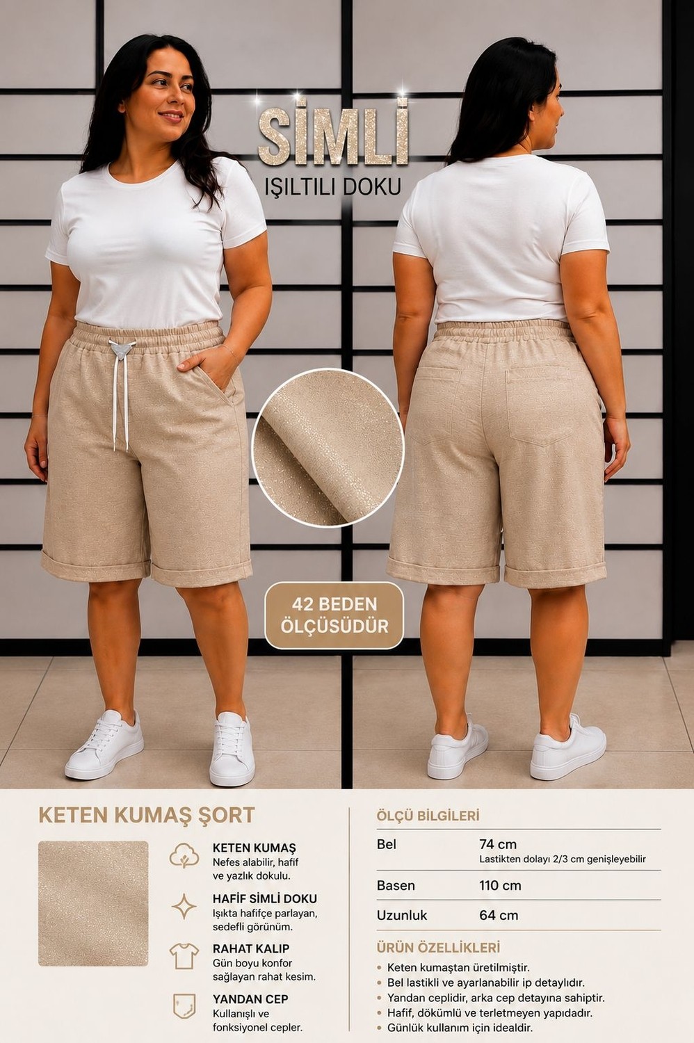 Ferz Büyük Beden Kadın Şort görsel 4