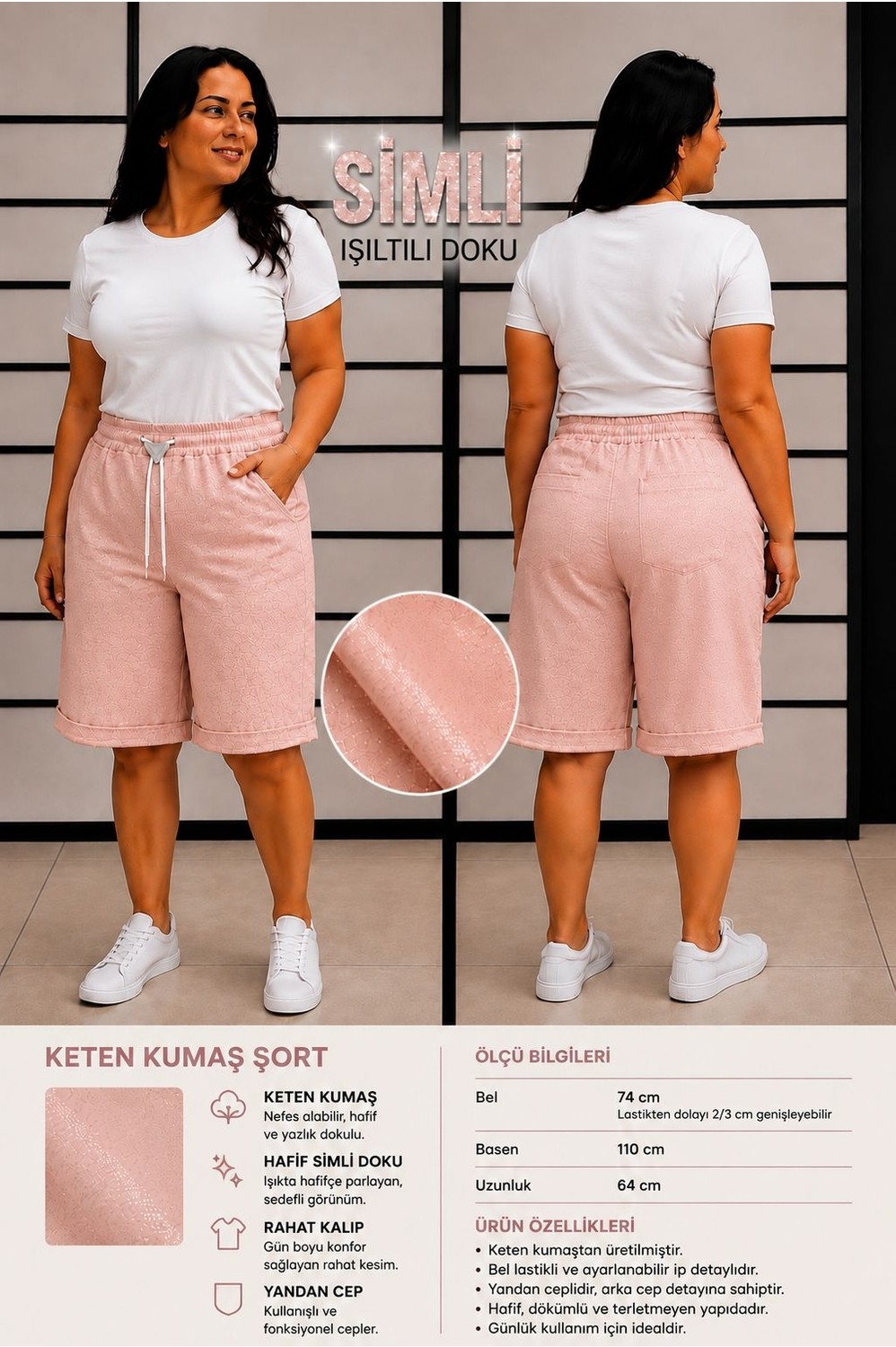 Ferz Büyük Beden Kadın Şort görsel 8