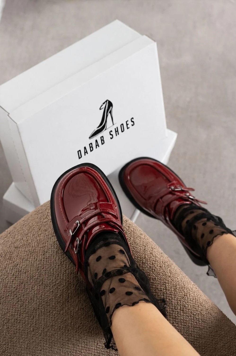 Dabab Shoes Elvan Kadın Siyah Rugan Küt Burun Çift Toka Detaylı Kalın Taban Loafer Ayakkabı görsel 3