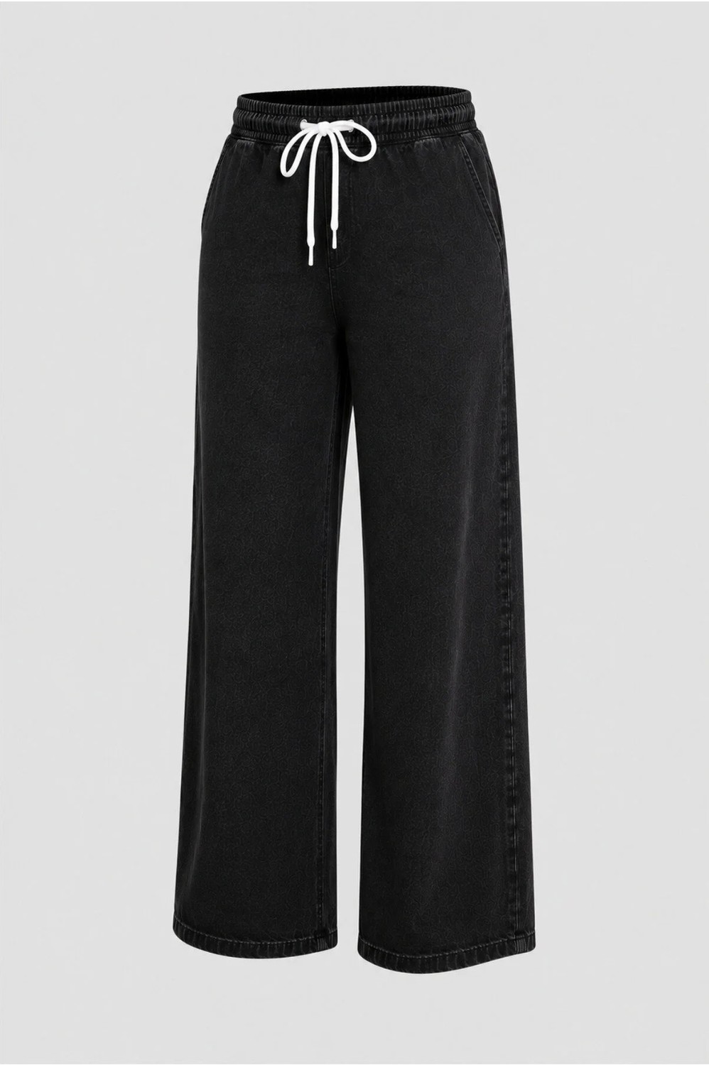 Banega Curve Kadın Büyük Beden Esnek Kumaş Lastikli Yüksek Bel Ipli Cepli Bol Paça Jeans Kot Pantolon görsel 4