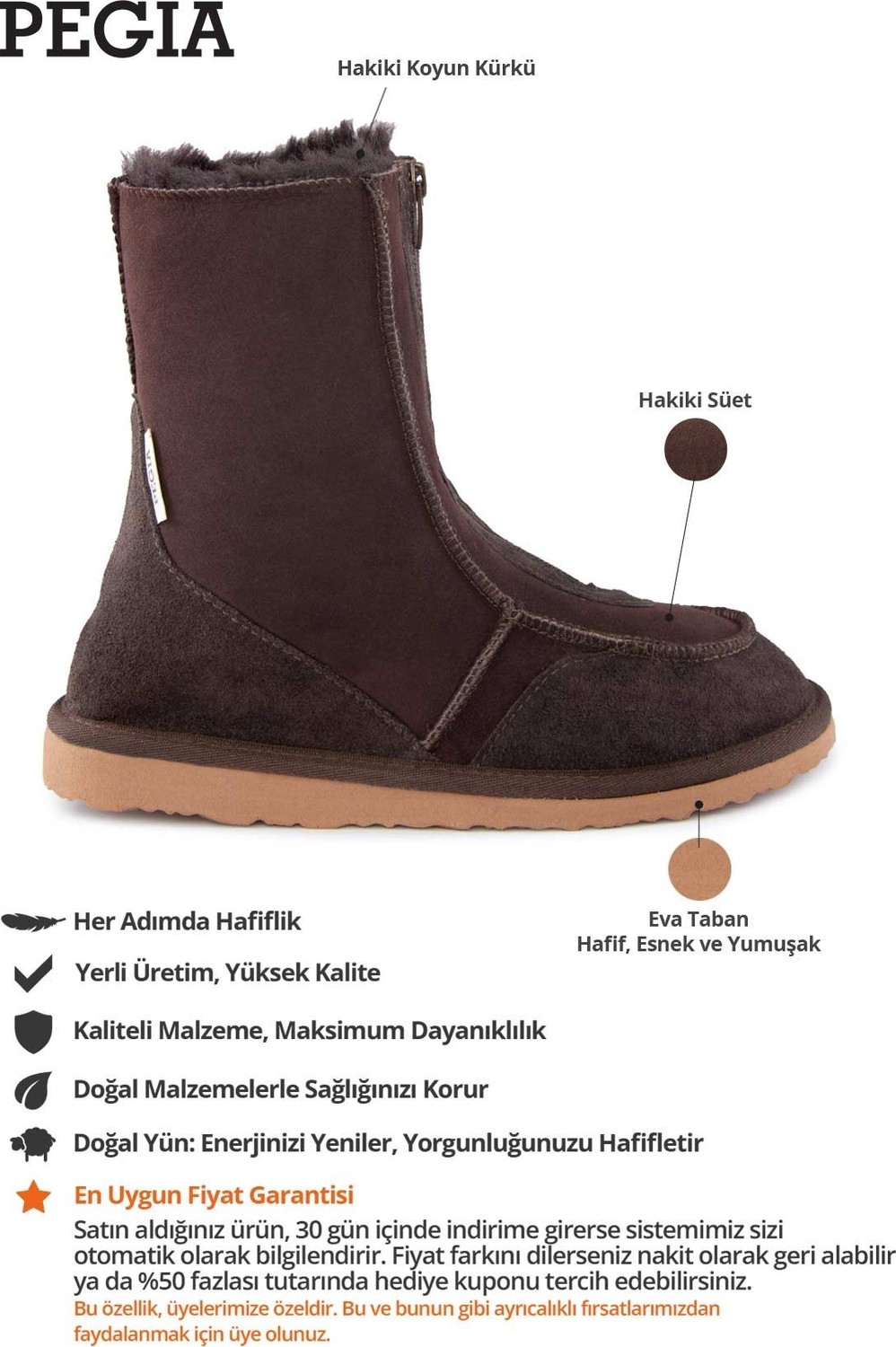 Pegia Kürklü Diyabetik Ev Ayakkabısı 191216 Kahve görsel 8
