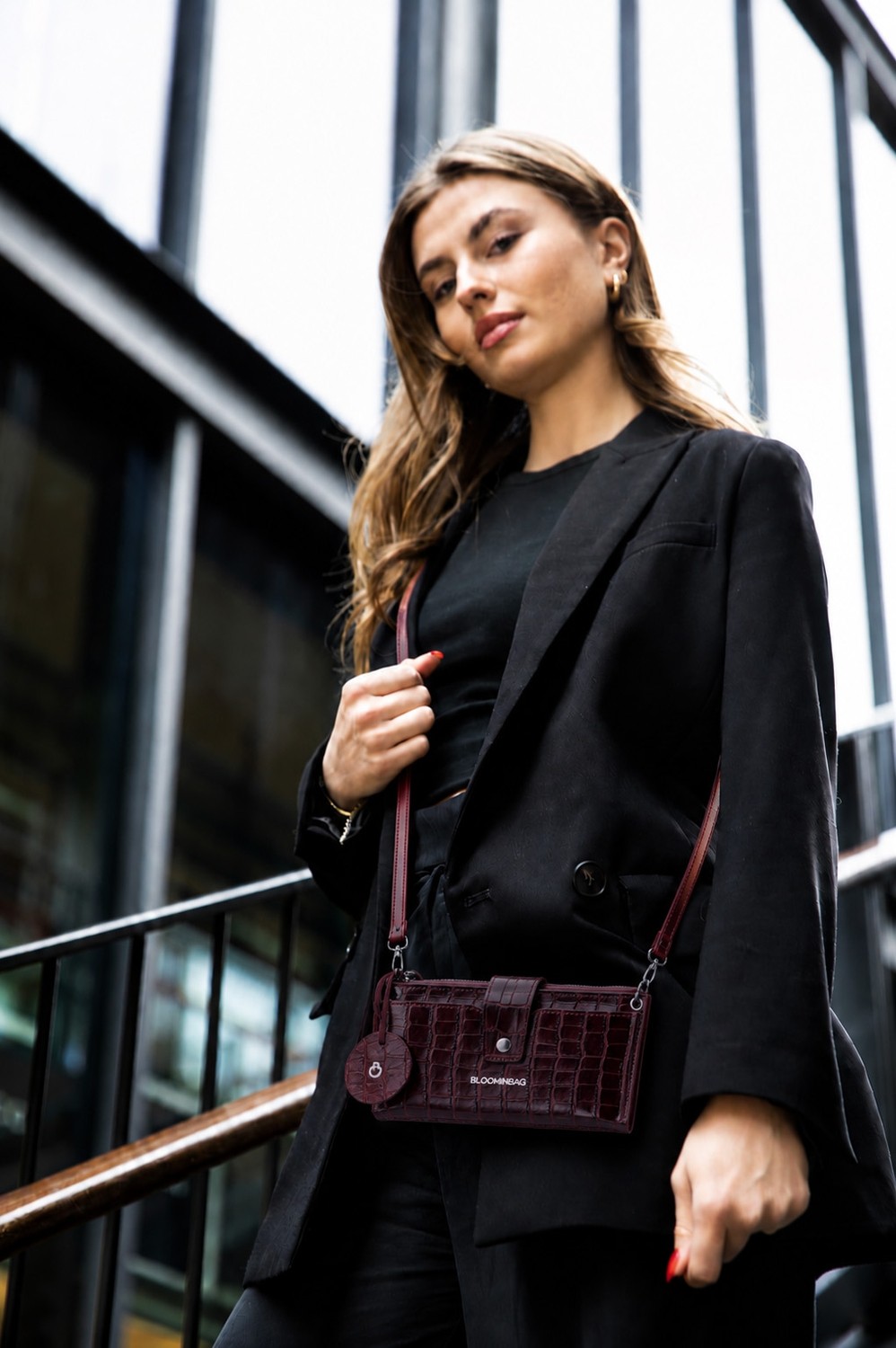 BloominBag Burgundy Croco Lozan Hakiki Deri Çapraz Askılı Telefon Bölmeli Cüzdan Çanta görsel 7