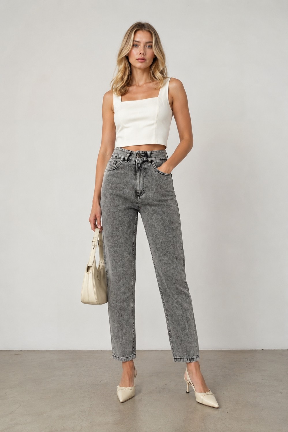 Shevega Kadın Siyah Tam Kalıp Yüksek Bel Mom Denim/kot Pantolon Jeans