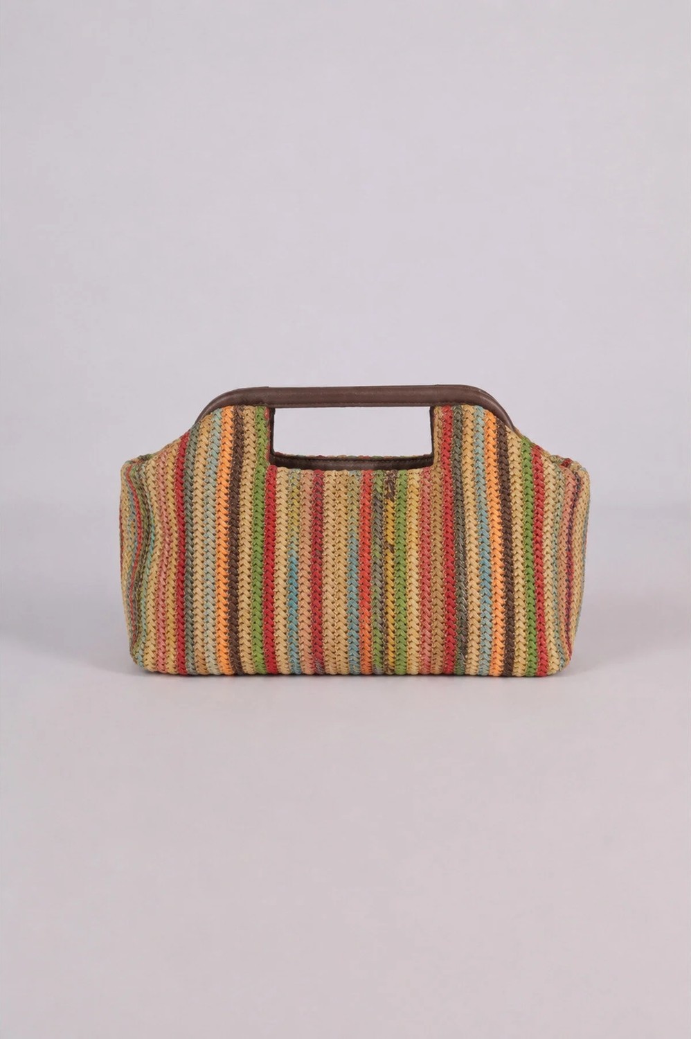 Heybes Kadın Renkli Çizgili Hasır Jüt Clutch El Çantası