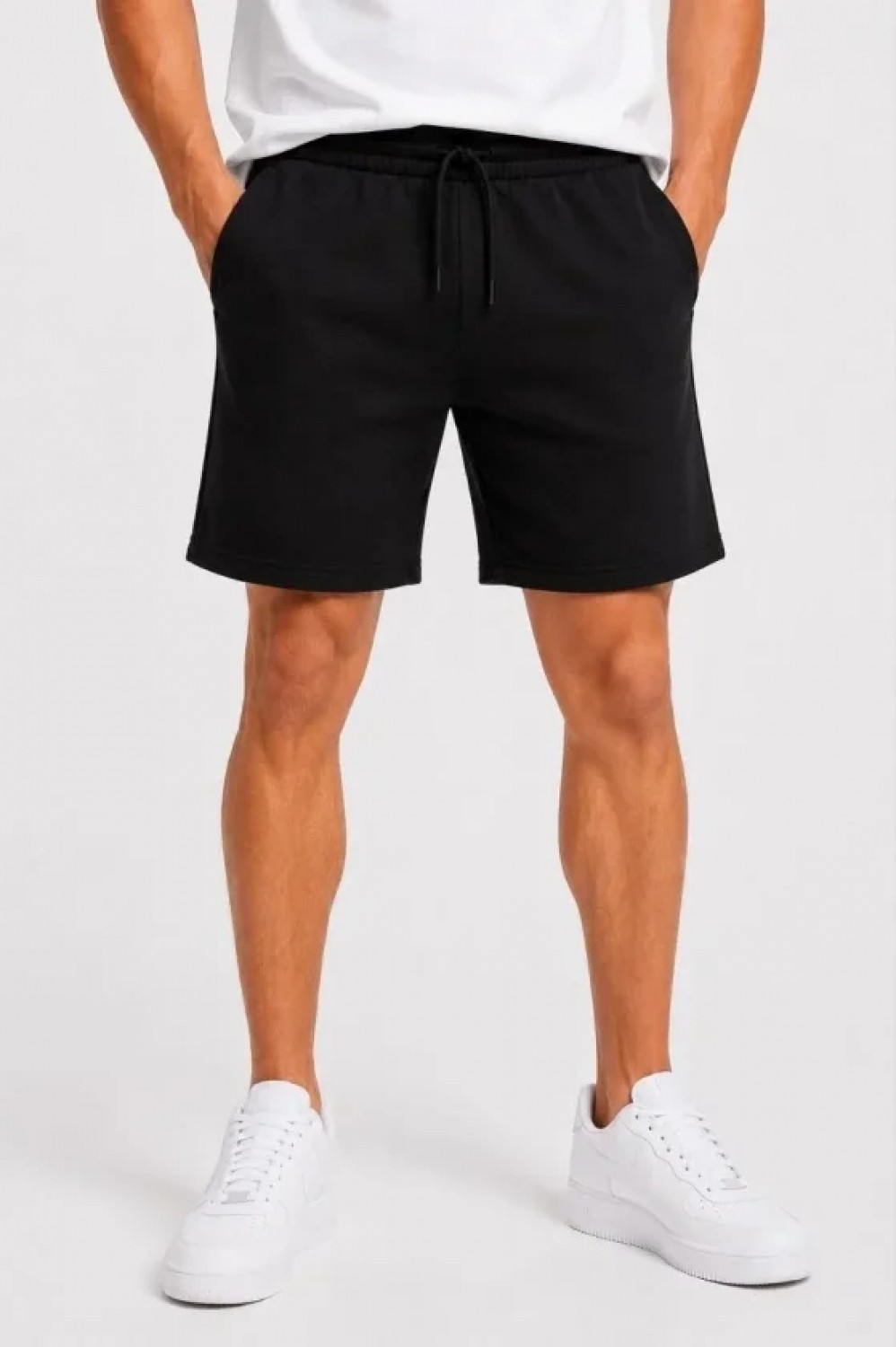 Pileli Store Erkek 3 Iplik Şardonsuz Yazlık Cepli Lastikli Bağcıklı Regular Fit Şort - Siyah
