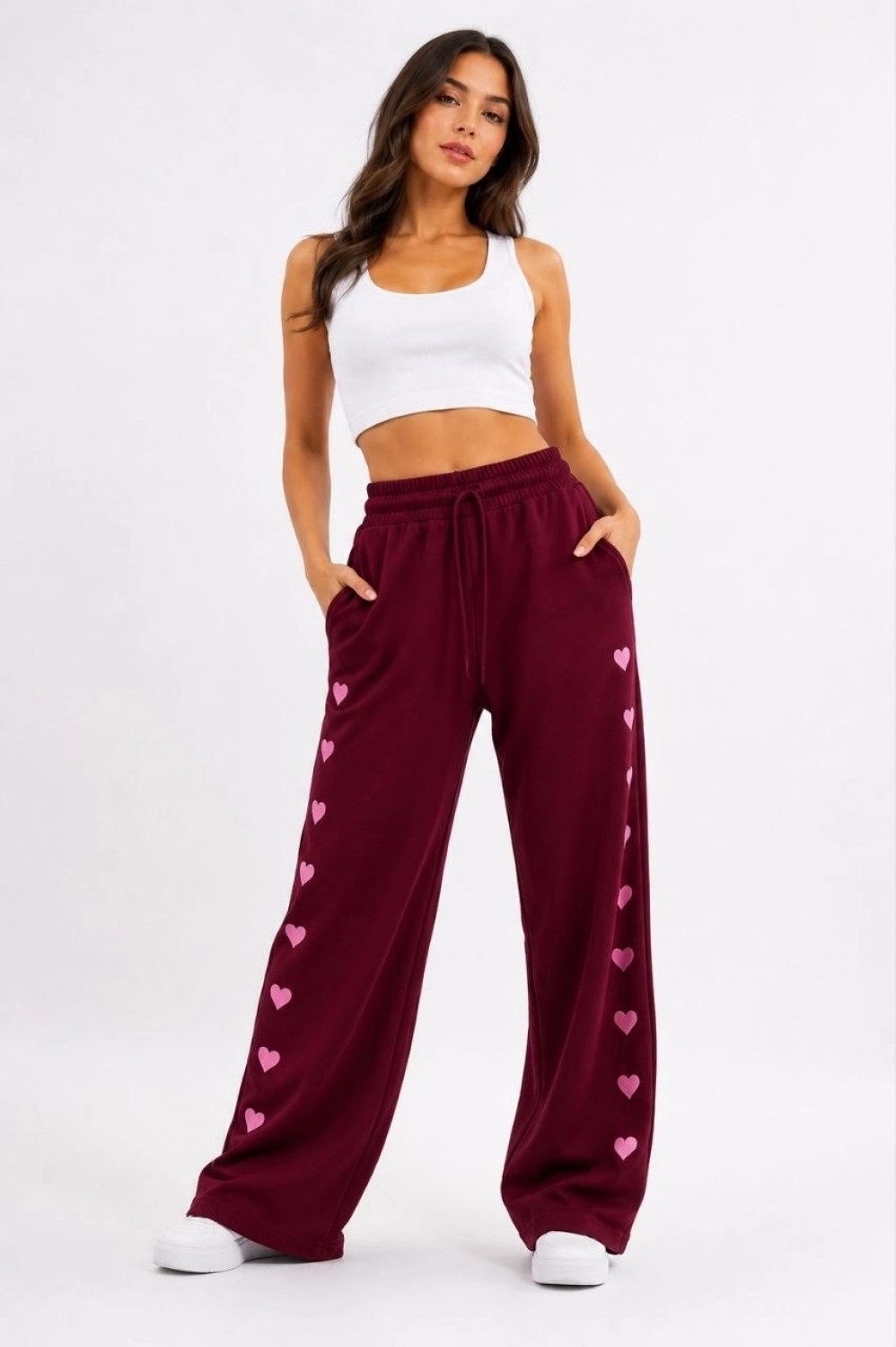 Pileli Store Kadın Osy Modal Yumuşak Dokulu Nakışlı Cepli Oversize Bol Paça Eşofman Altı - Bordo