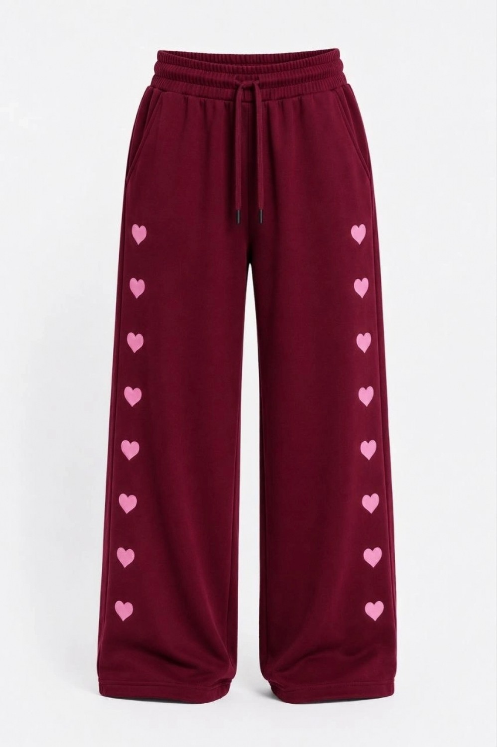 Pileli Store Kadın Osy Modal Yumuşak Dokulu Nakışlı Cepli Oversize Bol Paça Eşofman Altı - Bordo görsel 2