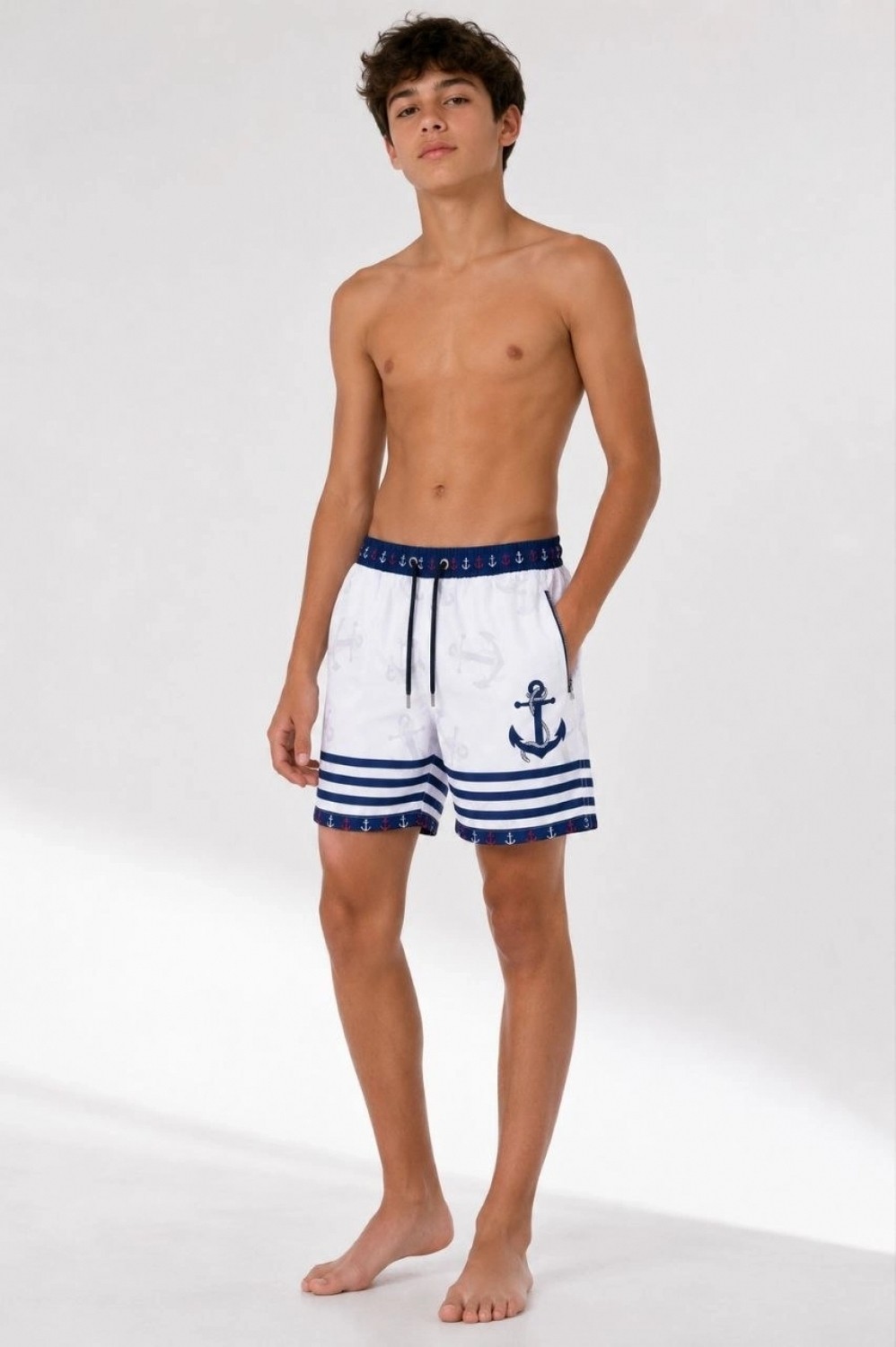Pileli Store Çocuk Fermuarlı Cepli File Astarlı Premium Deniz Şortu - Beyaz