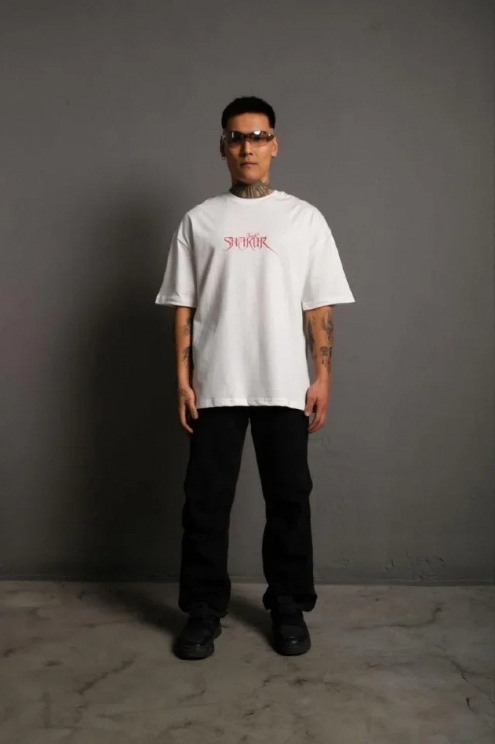 Pileli Store Erkek Oversize Tişört, Beyaz 24/1 Penye Kumaş, Bisiklet Yaka, Ön - Arka Baskılı, Streetwear Tarzı Rahat Büyük Kalıp T-Shirt- Beyaz görsel 4