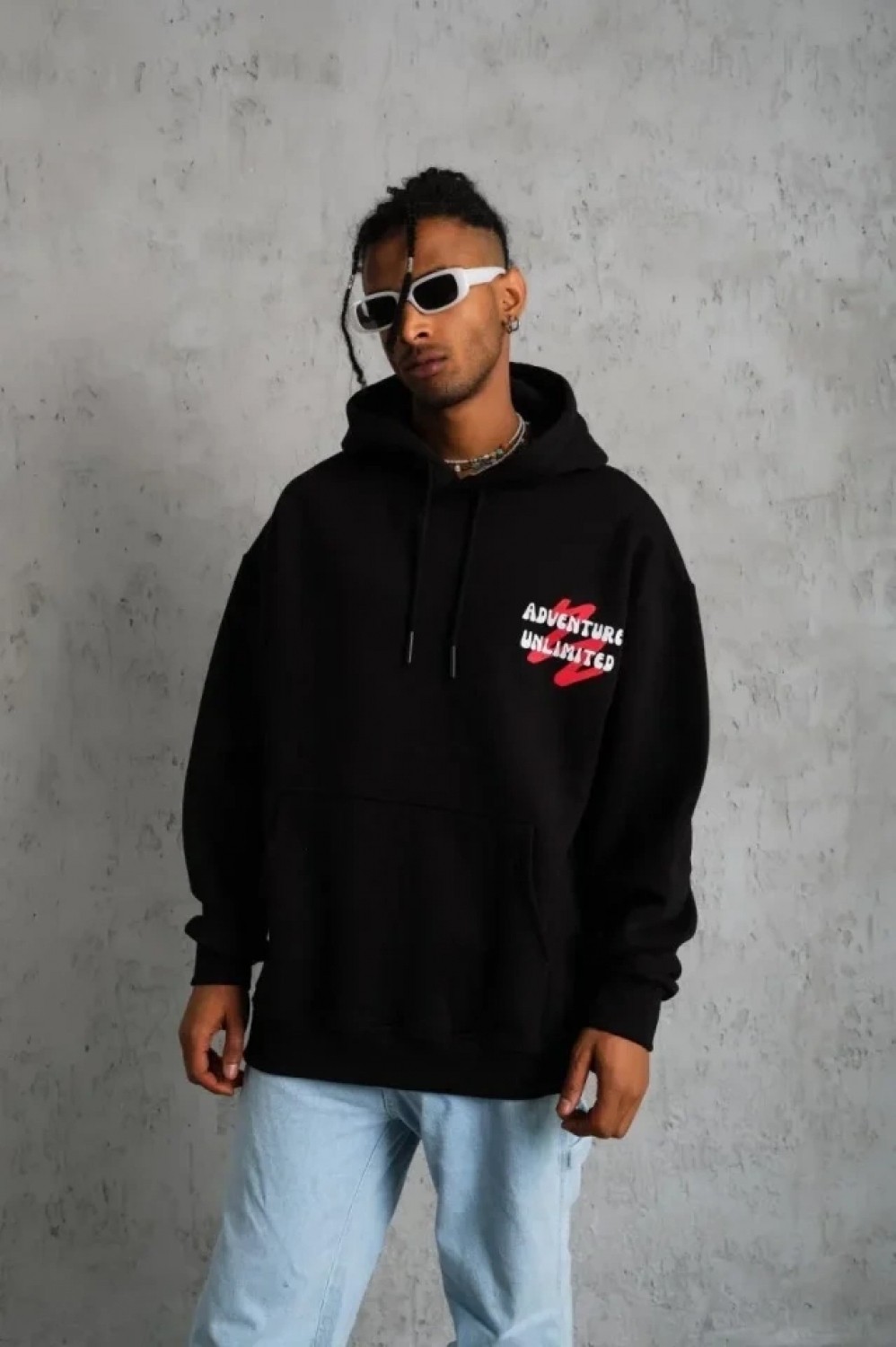 Pileli Store Erkek Şapkalı Güvercin Baskılı Kapşonlu Sweat - Siyah görsel 2