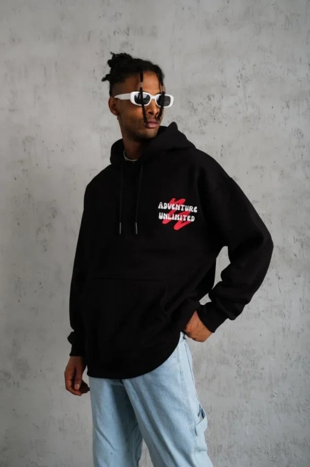 Pileli Store Erkek Şapkalı Güvercin Baskılı Kapşonlu Sweat - Siyah görsel 3