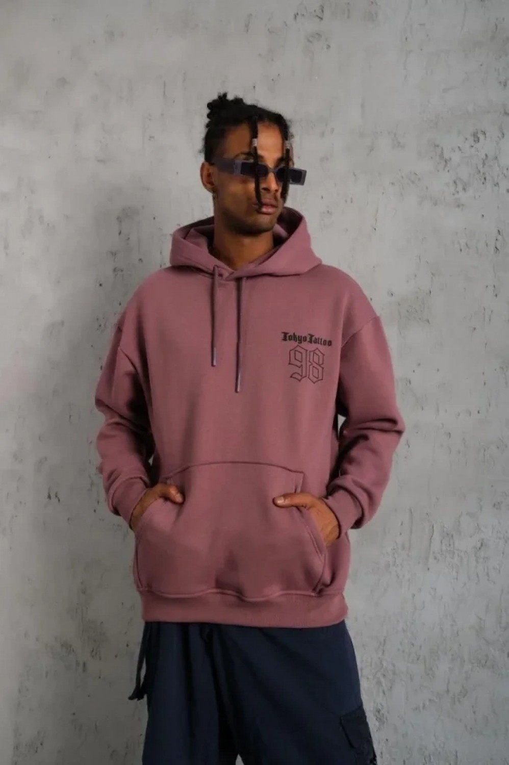 Pileli Store Erkek 98 Baskılı Kapşonlu Sweat - Gül Kurusu görsel 2
