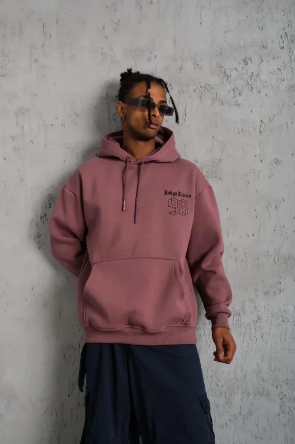 Pileli Store Erkek 98 Baskılı Kapşonlu Sweat - Gül Kurusu görsel 3