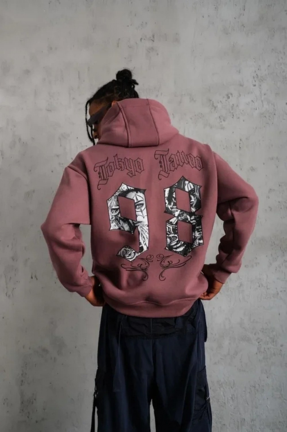 Pileli Store Erkek 98 Baskılı Kapşonlu Sweat - Gül Kurusu görsel 4