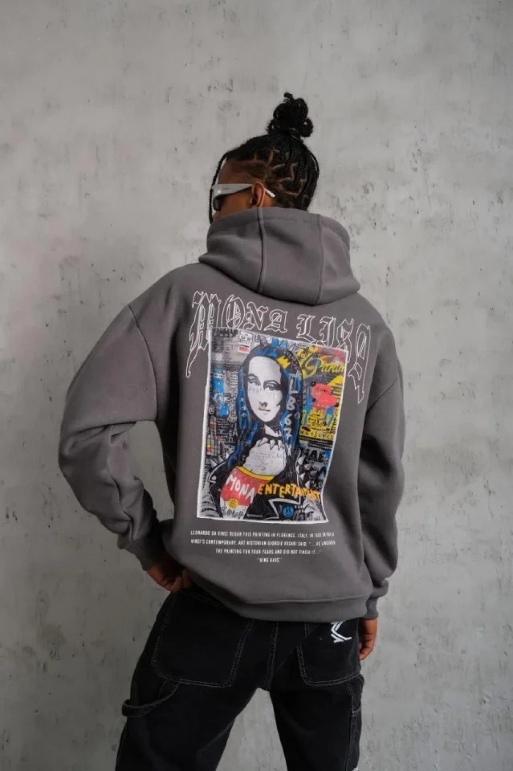 Pileli Store Erkek Baskılı Kapüşonlu ve Kanguru Cepli Sweat- Gri görsel 3