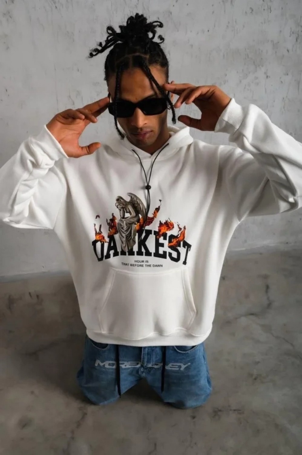 Pileli Store Erkek Dankes Baskılı Kapüşonlu Sweat - Beyaz görsel 3