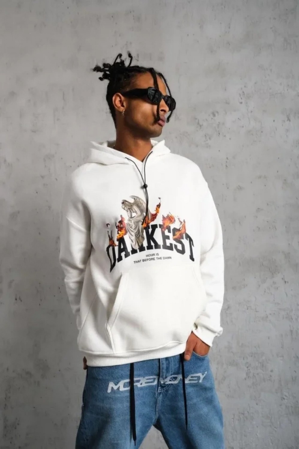 Pileli Store Erkek Dankes Baskılı Kapüşonlu Sweat - Beyaz görsel 4