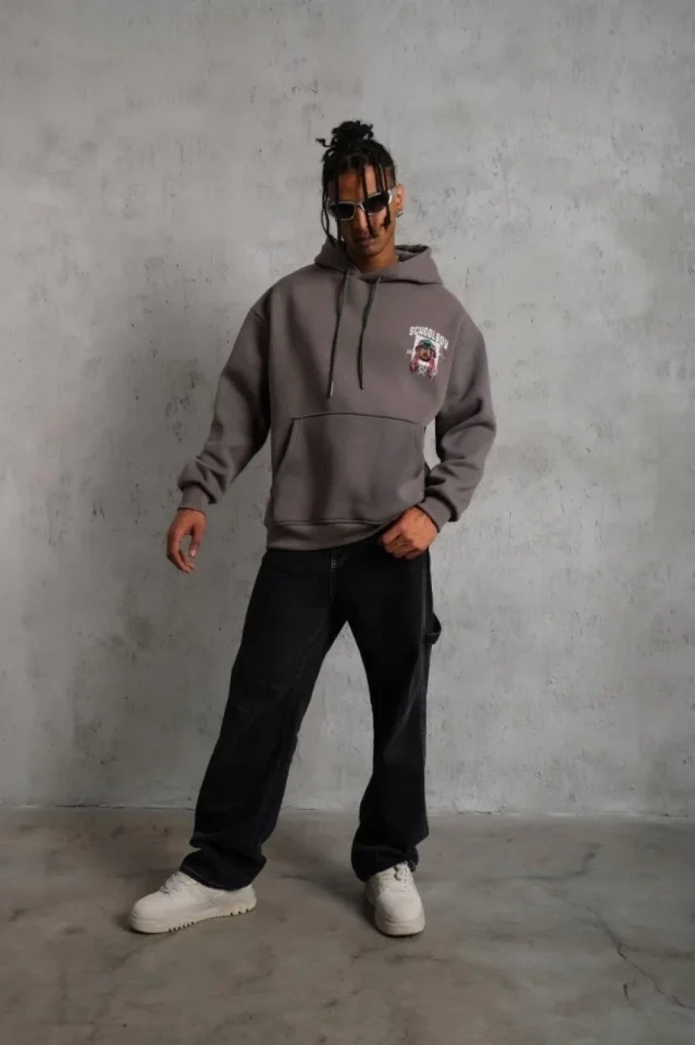 Pileli Store Erkek School Boy Baskılı Kapüşonlu Sweat - Gri görsel 3