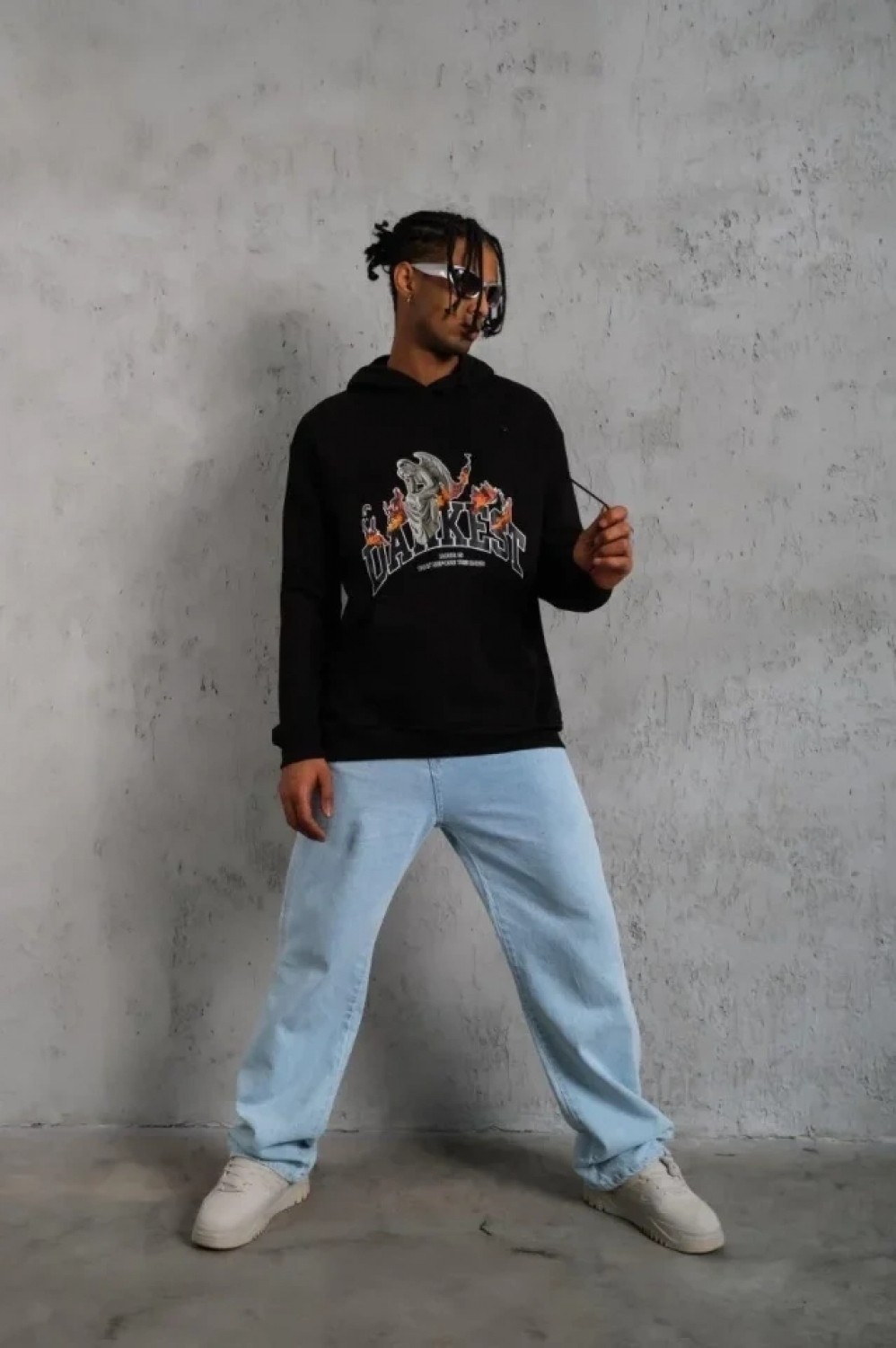 Pileli Store Erkek Dankes Baskılı Kapüşonlu Sweat - Siyah