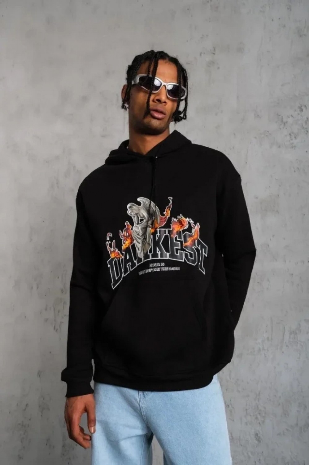 Pileli Store Erkek Dankes Baskılı Kapüşonlu Sweat - Siyah görsel 4