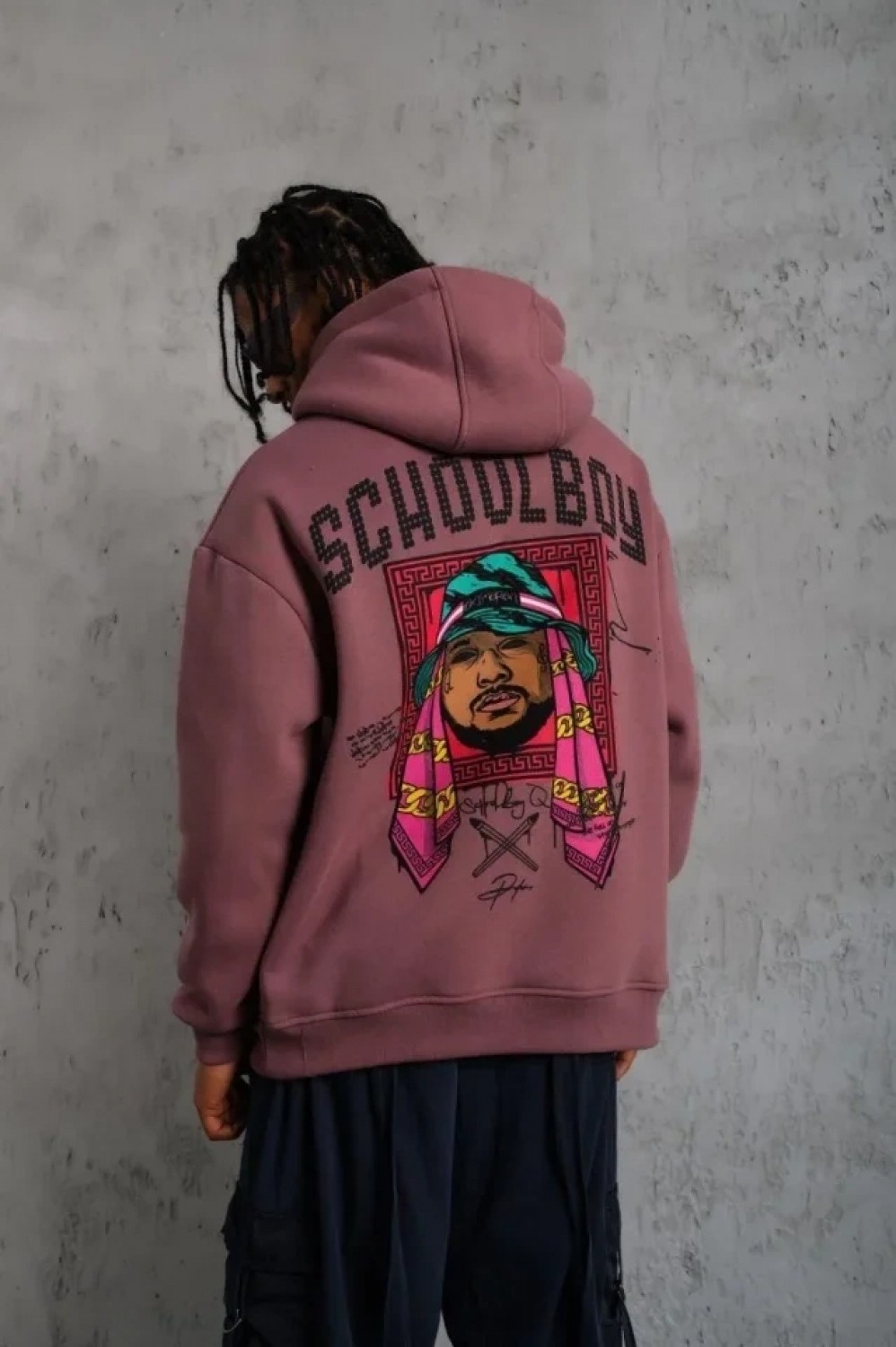 Pileli Store Erkek School Boy Baskılı Kapüşonlu Sweat - Gül Kurusu