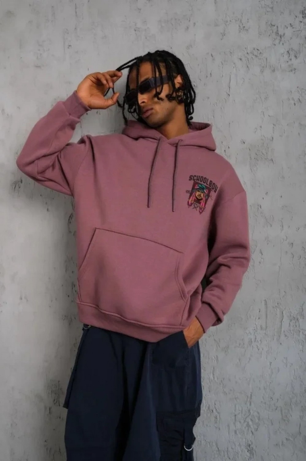 Pileli Store Erkek School Boy Baskılı Kapüşonlu Sweat - Gül Kurusu görsel 2