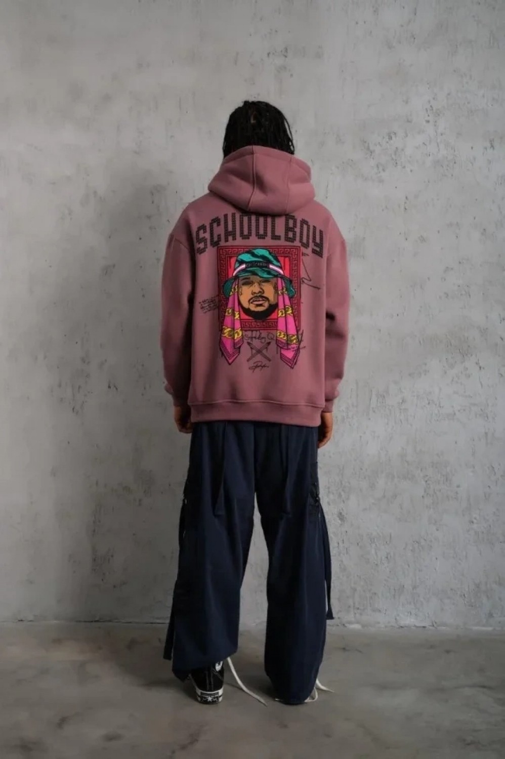 Pileli Store Erkek School Boy Baskılı Kapüşonlu Sweat - Gül Kurusu görsel 3