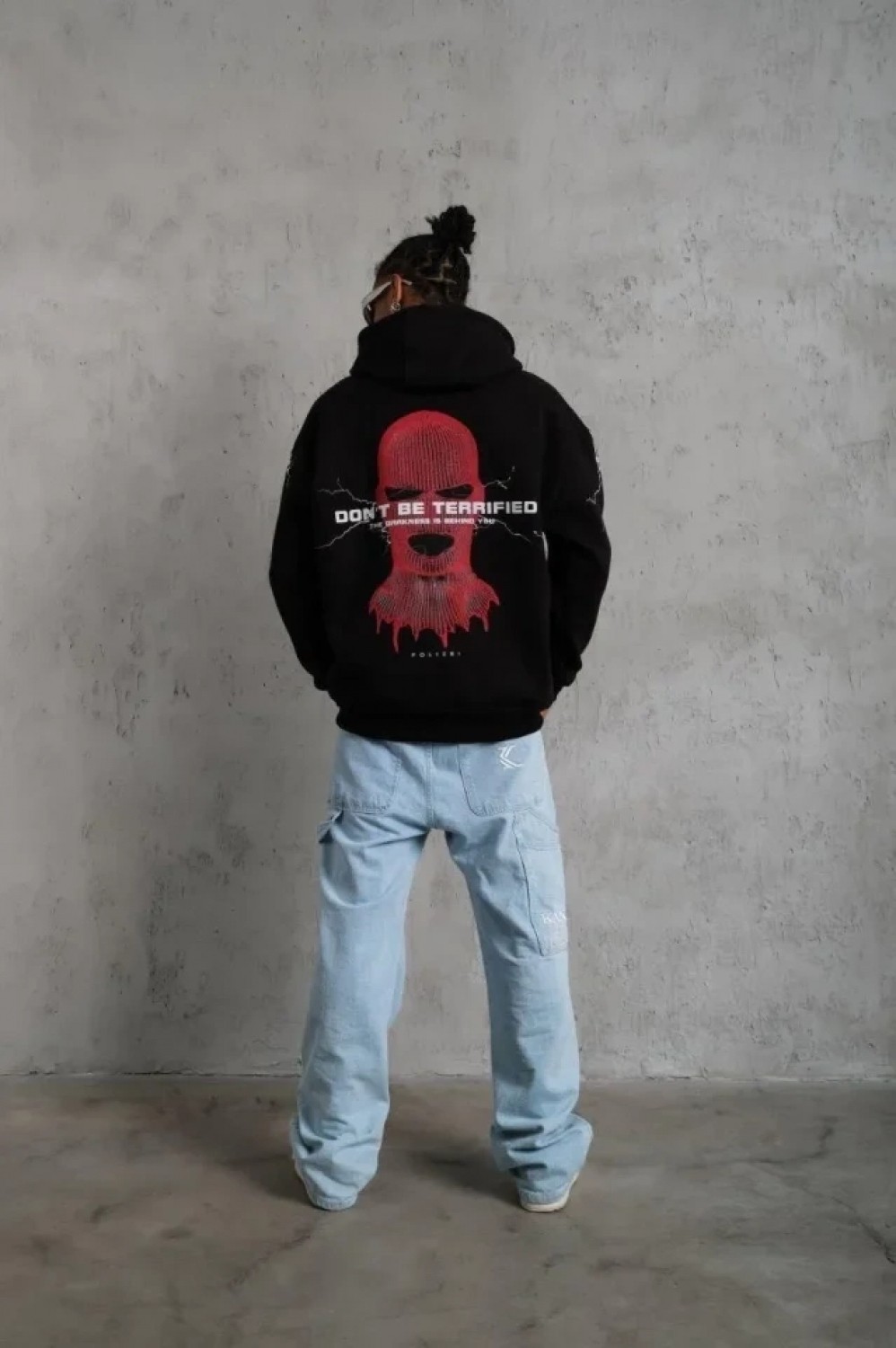 Pileli Store Erkek Maske Baskılı Kapüşonlu Sweat - Siyah görsel 4