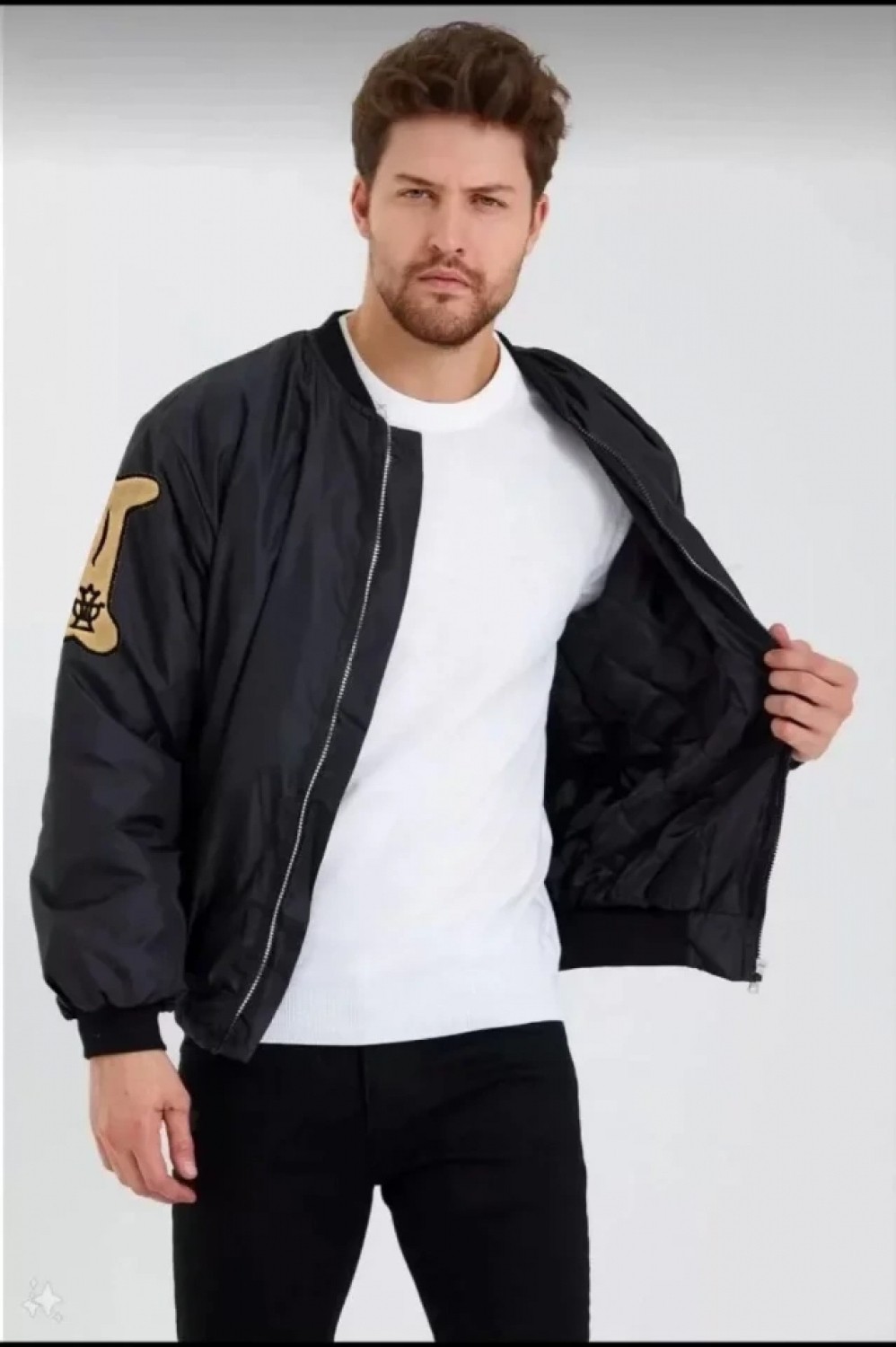 Pileli Store Unisex Uzun Kol Baskılı Bomber Ceket - Siyah görsel 2